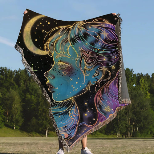 Celestial Moon Princess Woven Blanket: Fantasy Art Throw