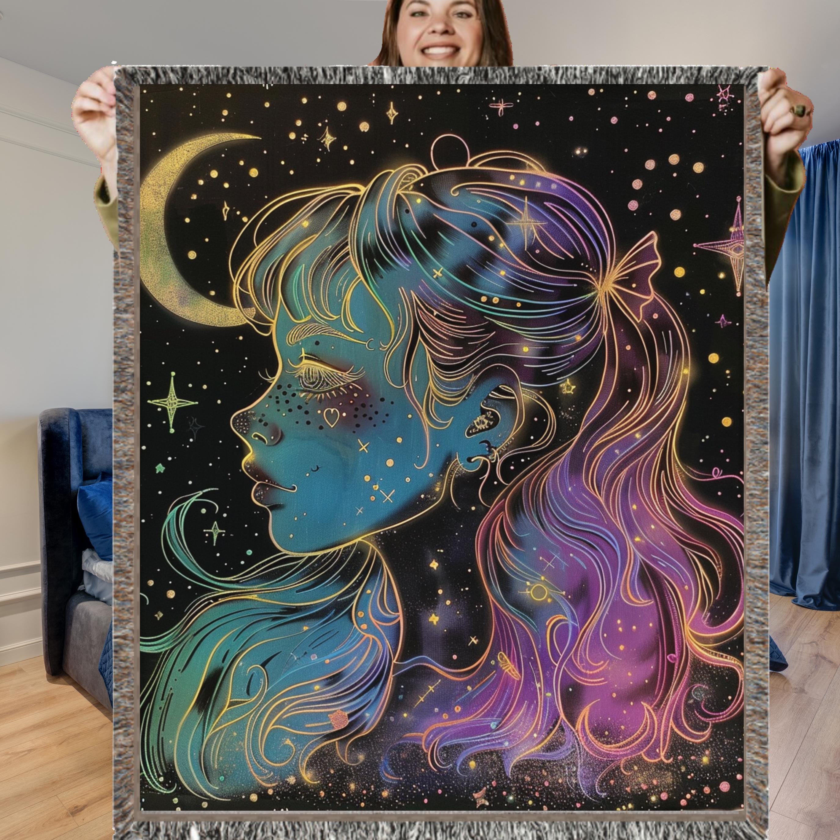 Celestial Moon Princess Woven Blanket: Fantasy Art Throw