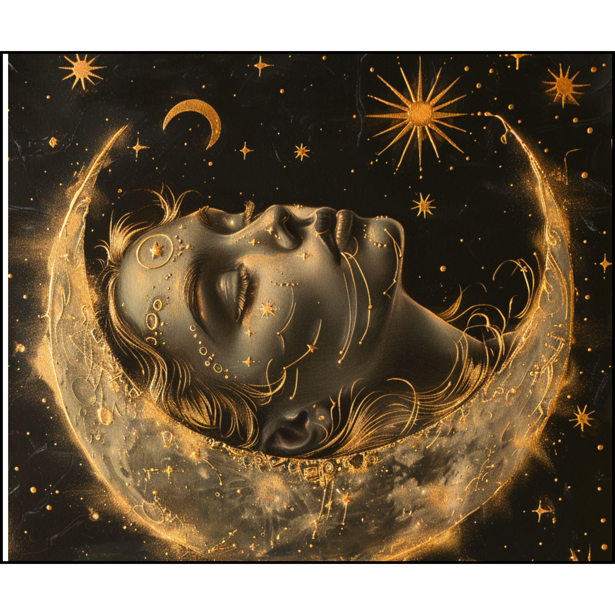 Celestial Woven Blanket: Girl in Moon Art, Lunar Tapestry