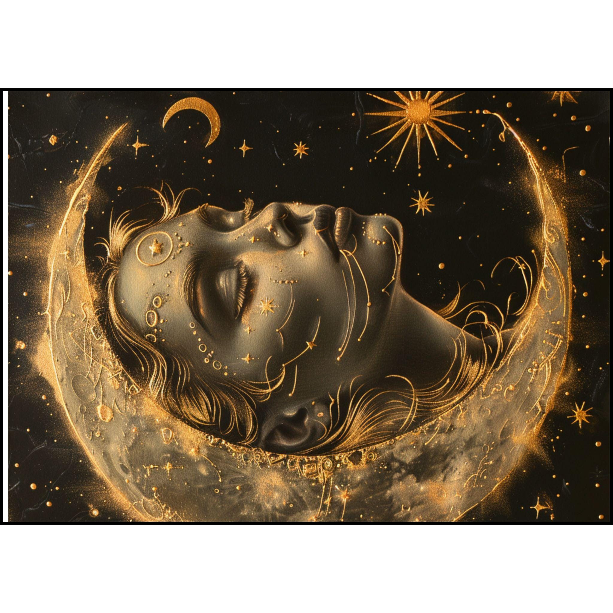 Celestial Woven Blanket: Girl in Moon Art, Lunar Tapestry