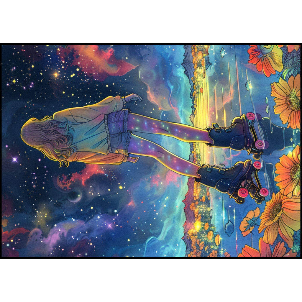 Celestial Roller Skating Woven Blanket: Galaxy Space Theme Throw for Astronomy Lovers & Home Decor