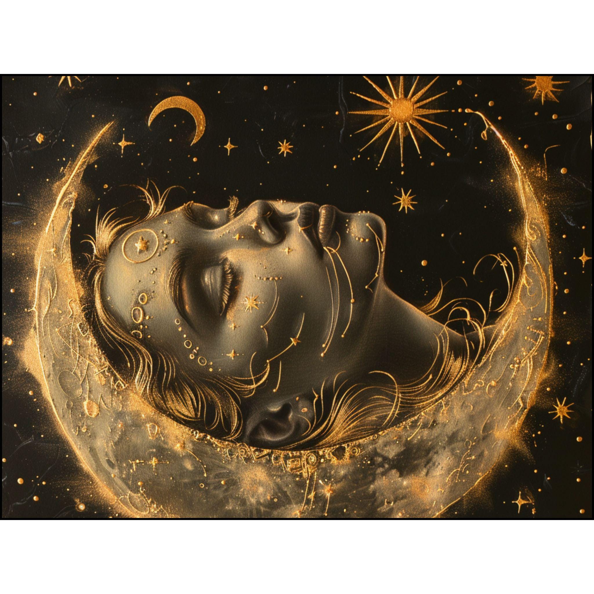 Celestial Woven Blanket: Girl in Moon Art, Lunar Tapestry