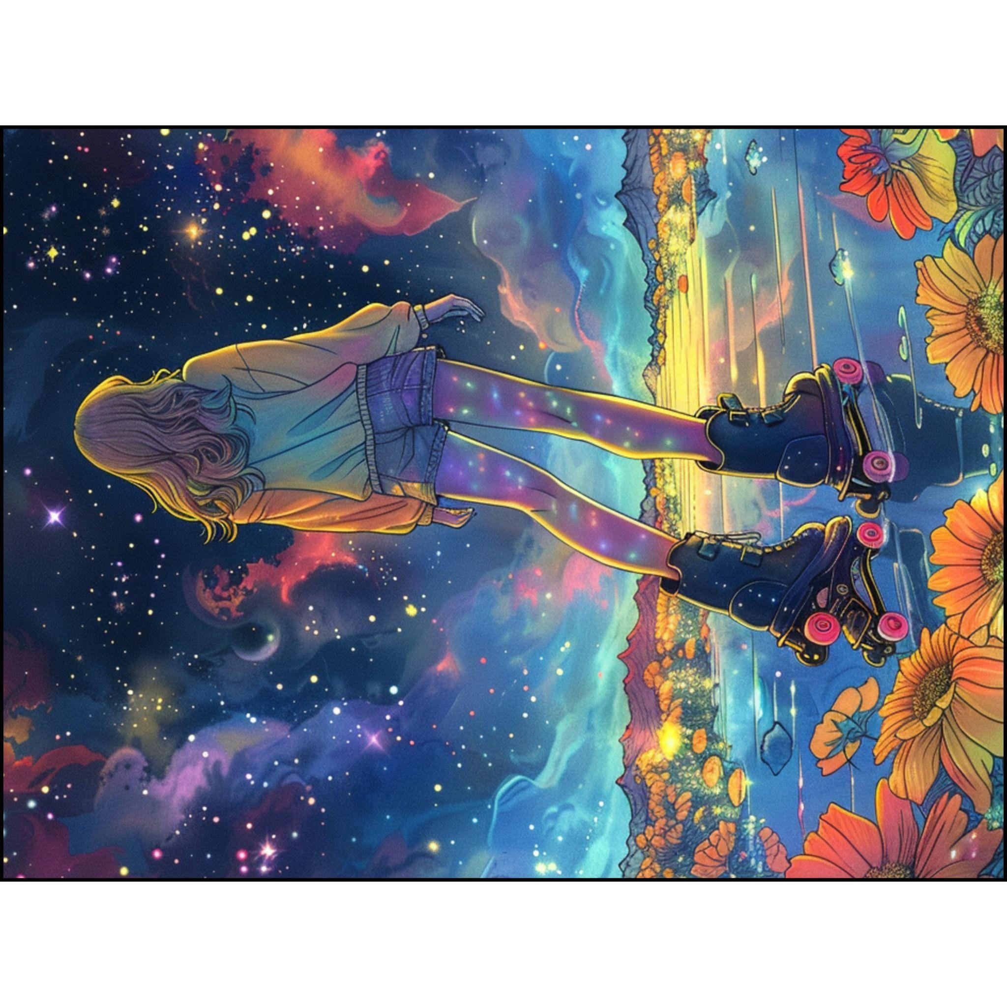 Celestial Roller Skating Woven Blanket: Galaxy Space Theme Throw for Astronomy Lovers & Home Decor