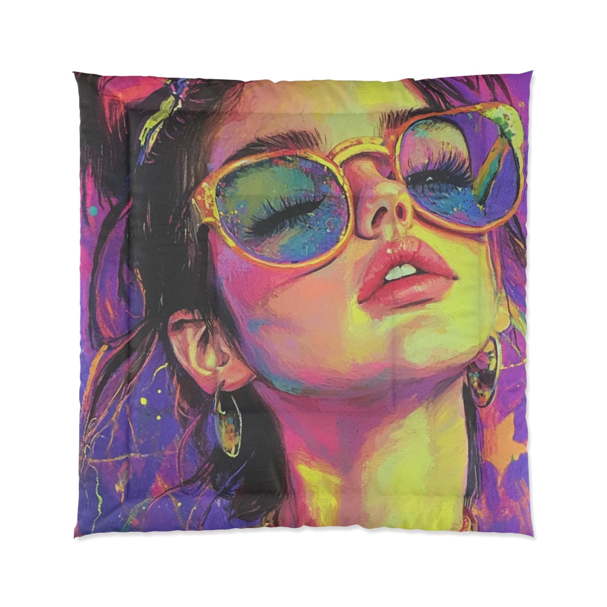 Neon Rave Comforter, Y2K Party Girl Bedding, Bright Colorful Quilt, Cozy Bedroom Decor, Festival Vibe Duvet, Fun Sleepover Blanket, Teen