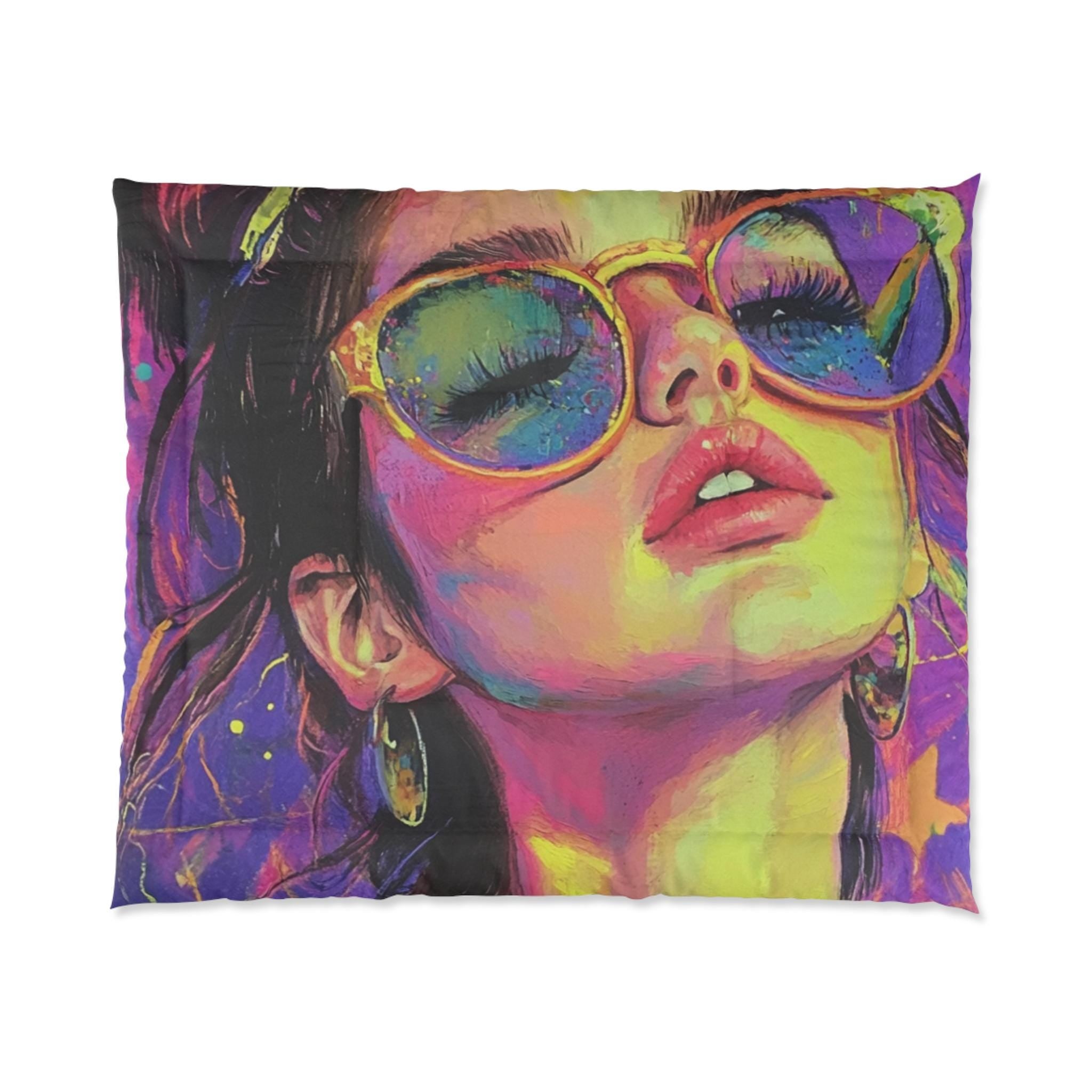 Neon Rave Comforter, Y2K Party Girl Bedding, Bright Colorful Quilt, Cozy Bedroom Decor, Festival Vibe Duvet, Fun Sleepover Blanket, Teen