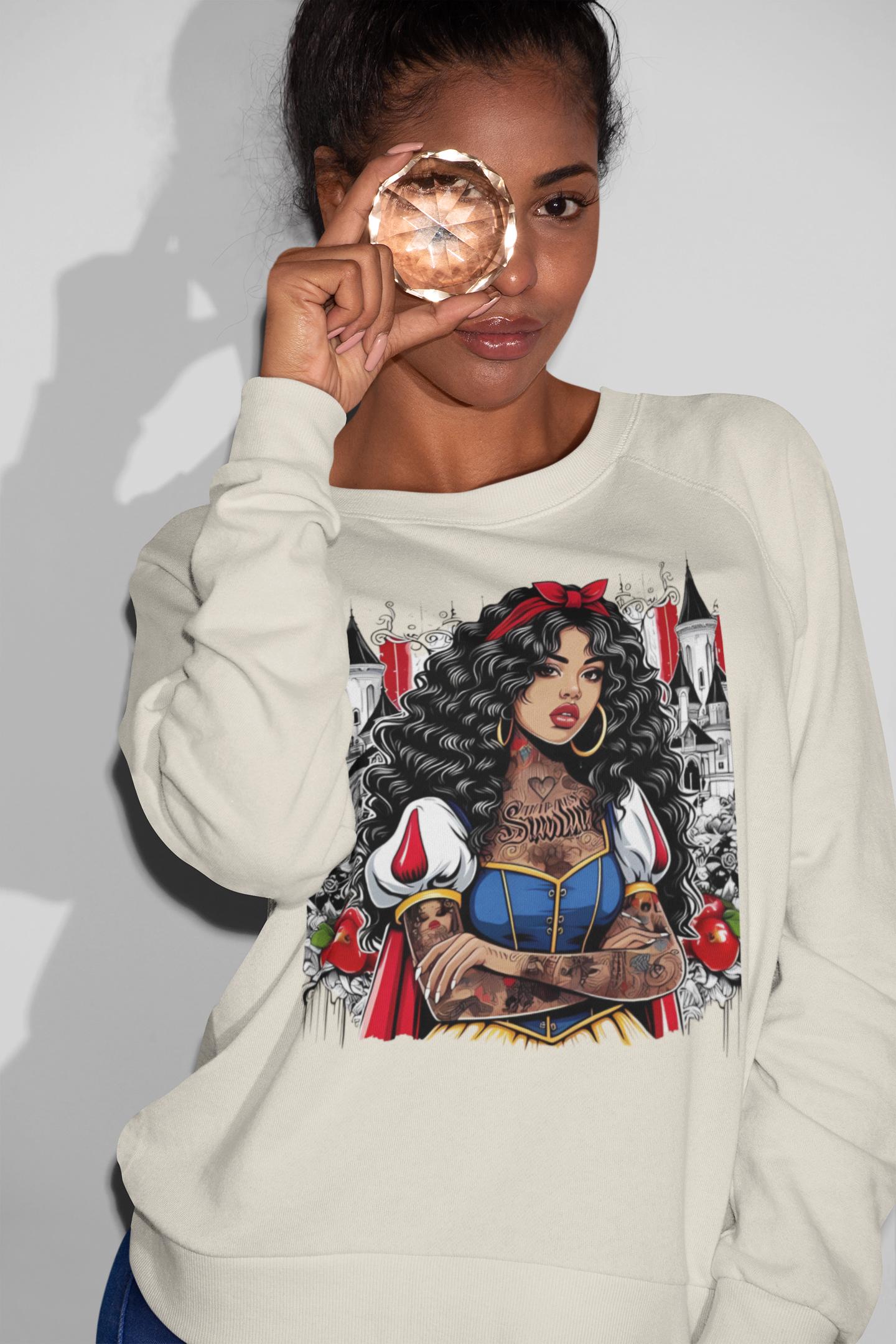 Black Princess Snow Apple Crewneck Sweatshirt: Cozy Winter Gift