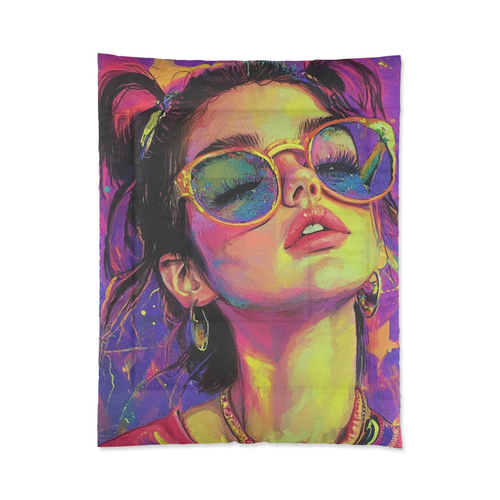 Neon Rave Comforter, Y2K Party Girl Bedding, Bright Colorful Quilt, Cozy Bedroom Decor, Festival Vibe Duvet, Fun Sleepover Blanket, Teen