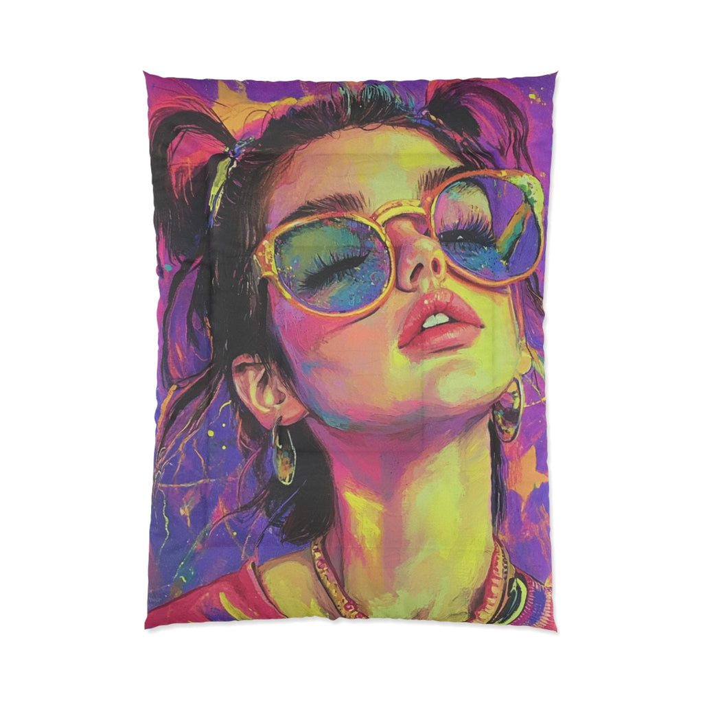 Neon Rave Comforter, Y2K Party Girl Bedding, Bright Colorful Quilt, Cozy Bedroom Decor, Festival Vibe Duvet, Fun Sleepover Blanket, Teen