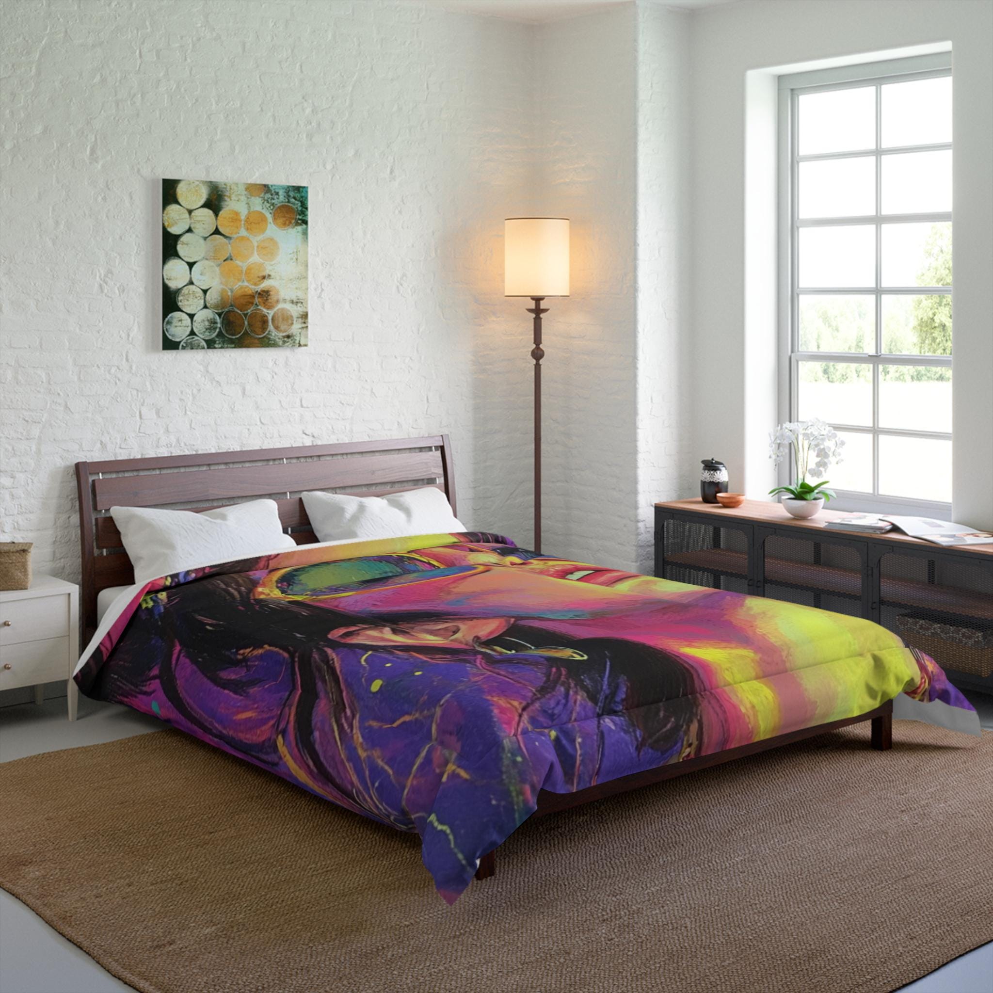 Neon Rave Comforter, Y2K Party Girl Bedding, Bright Colorful Quilt, Cozy Bedroom Decor, Festival Vibe Duvet, Fun Sleepover Blanket, Teen