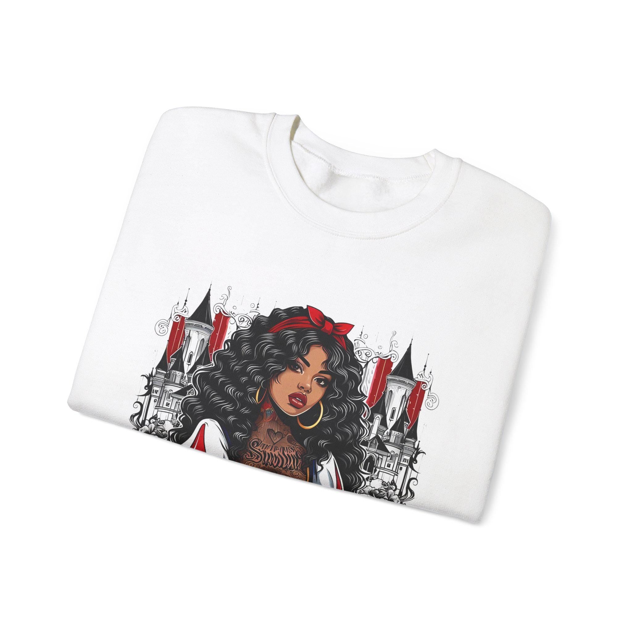 Black Princess Snow Apple Crewneck Sweatshirt: Cozy Winter Gift