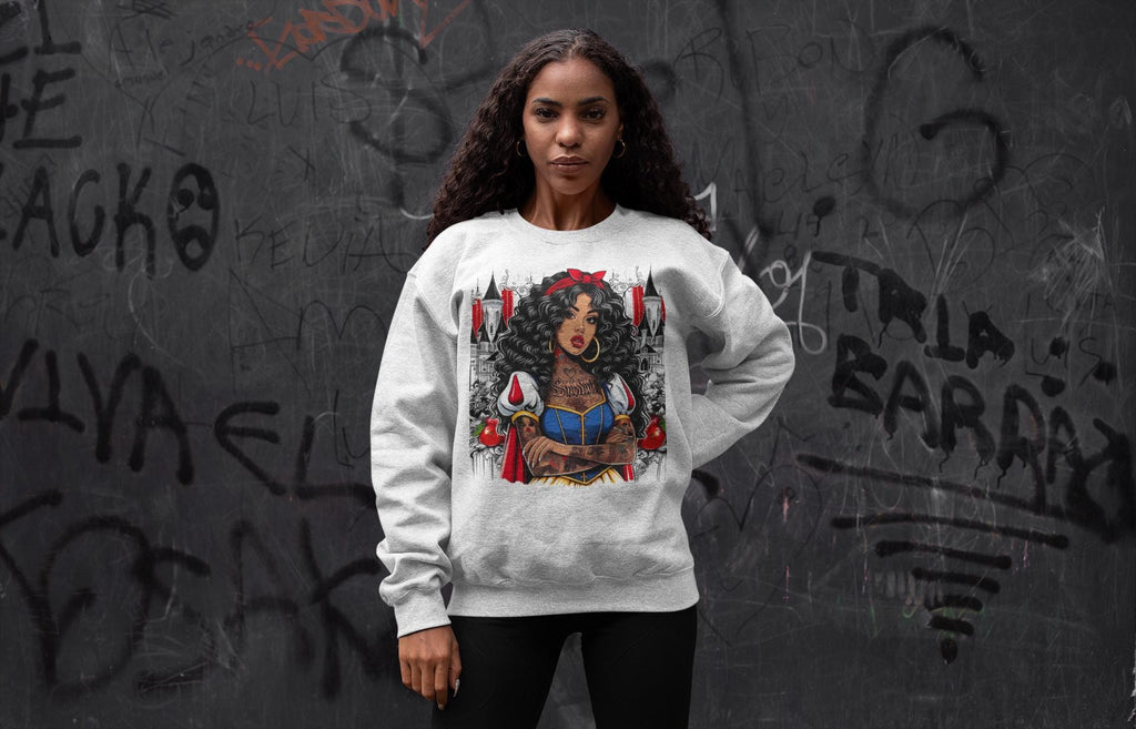 Black Princess Snow Apple Crewneck Sweatshirt: Cozy Winter Gift