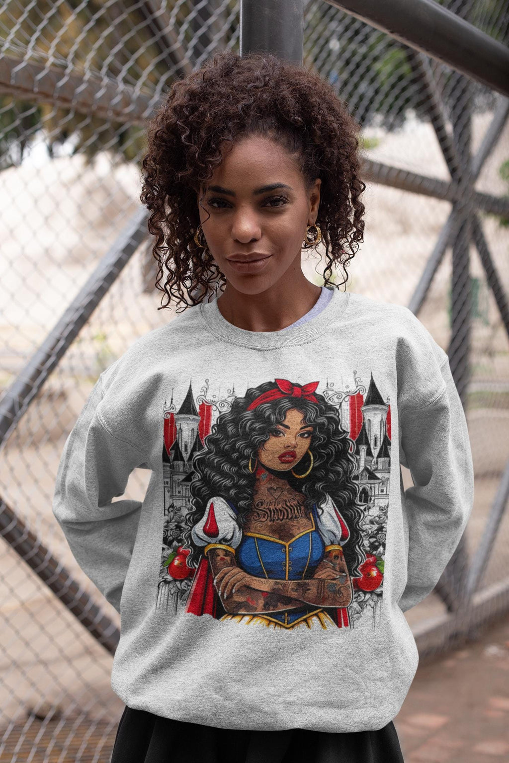 Black Princess Snow Apple Crewneck Sweatshirt: Cozy Winter Gift