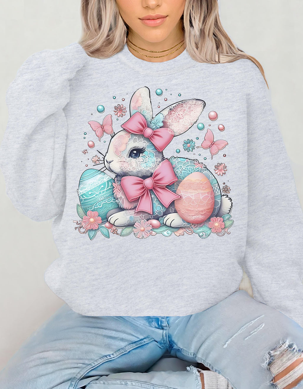 Easter Bunny Crewneck Sweatshirt – Pastel Rabbit & Eggs Design