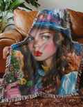 Woven Blanket, wondeland Parody, Mad Hatter Fantasy Forest, Vibrant Whimsical Throw, Psychedelic Mushroom Art, Colorful Blankie, Blue Hat