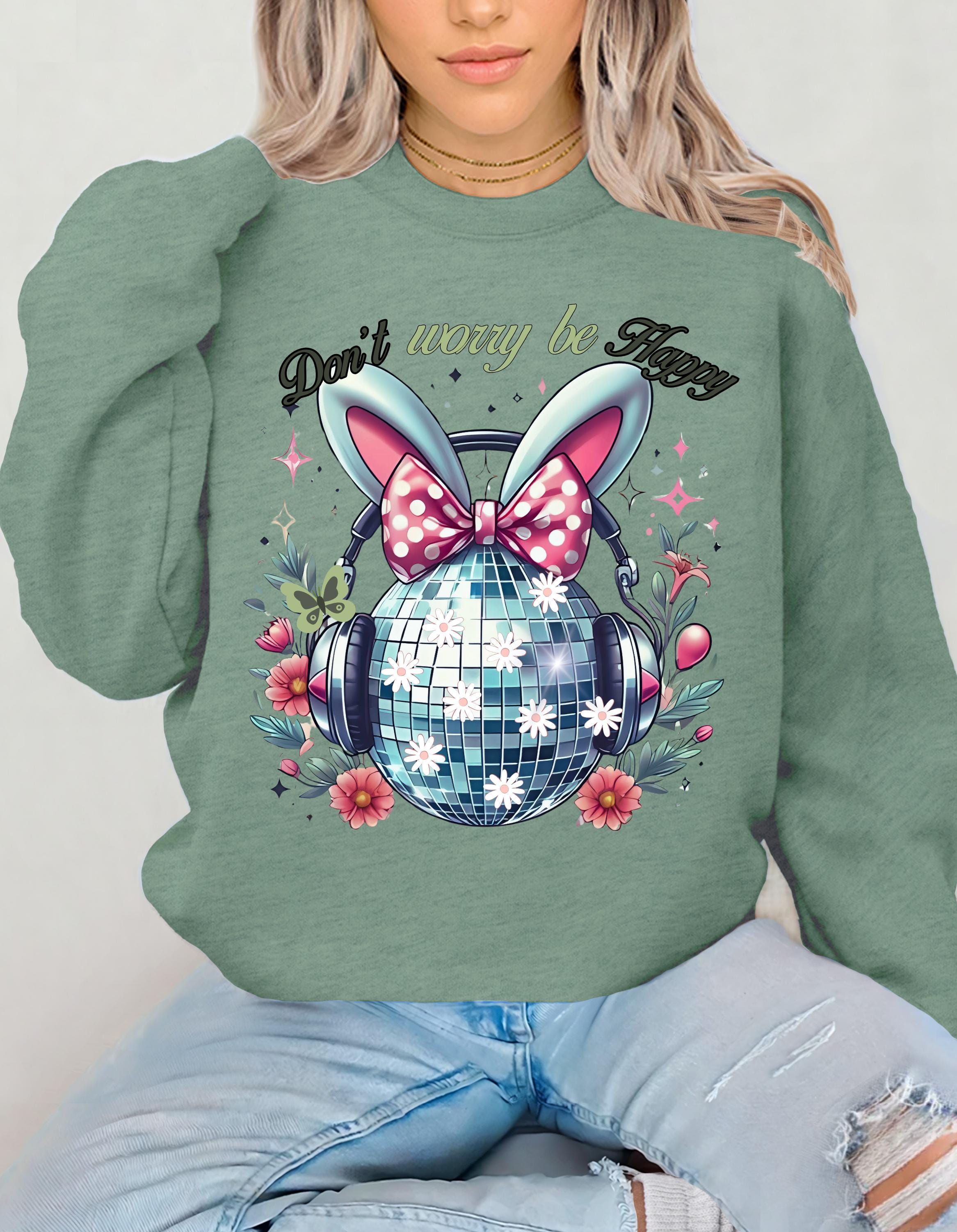 Easter Bunny Disco Ball Crewneck Sweatshirt | Spring Holiday Pullover
