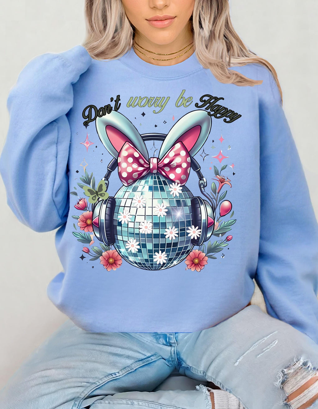 Easter Bunny Disco Ball Crewneck Sweatshirt | Spring Holiday Pullover
