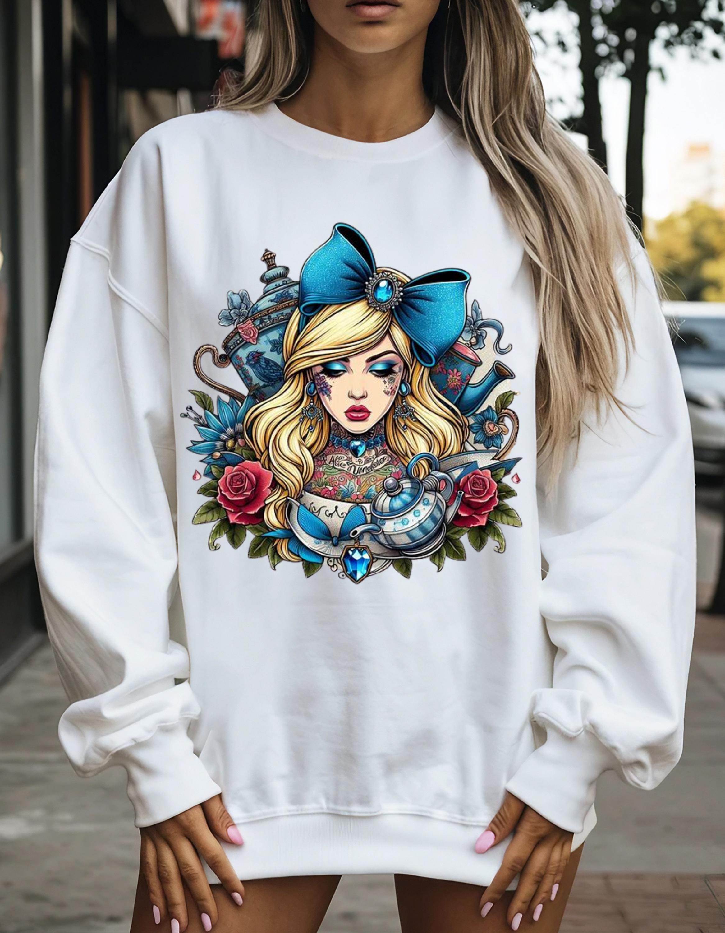 Alice-Inspired chinoiserie Sweatshirt, Whimsical Pullover, Cute Gift for Her, Vintage Style Crewneck, Fantasy Fashion Top, Cozy Casual Wear