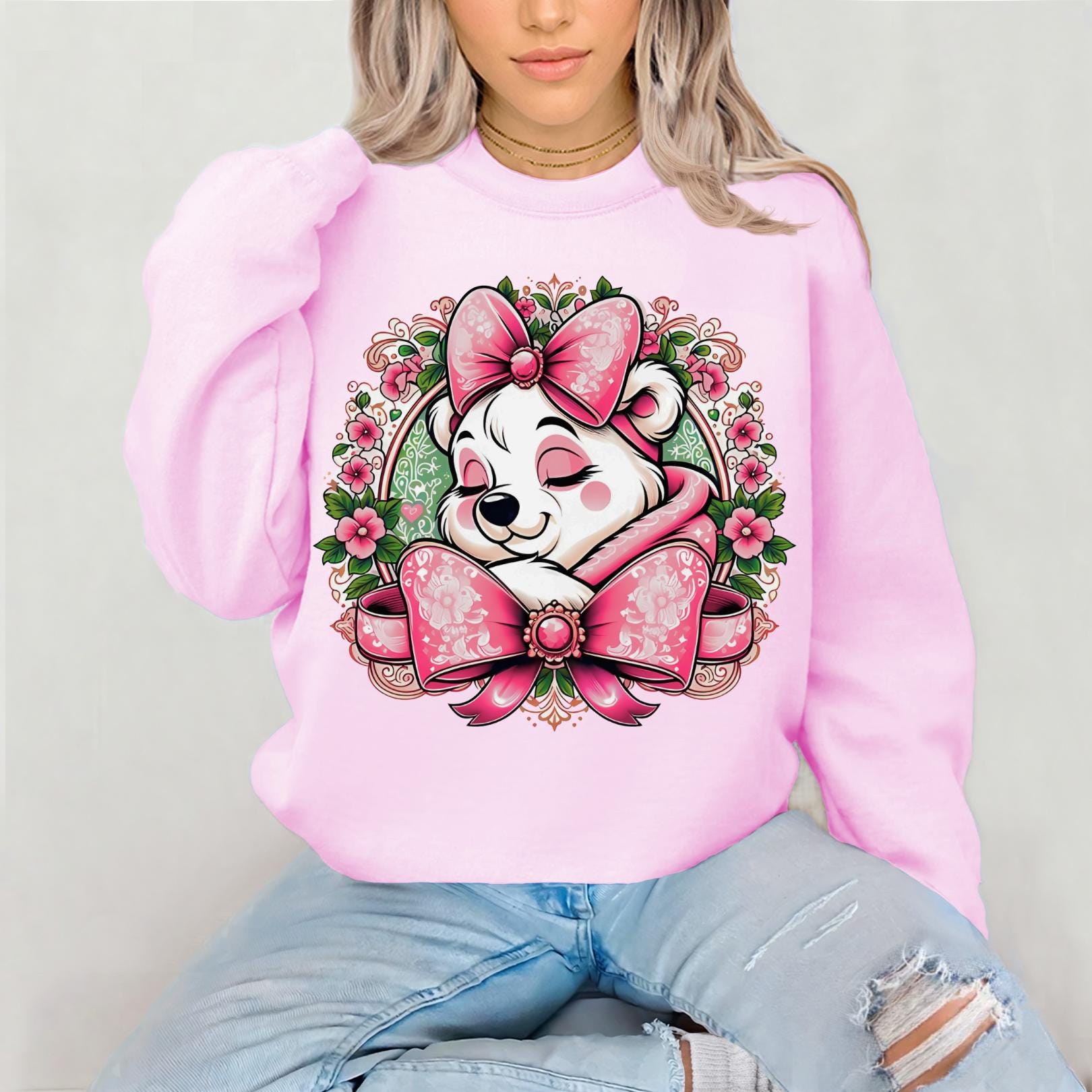 Cute Floral Animal Sweatshirt, Cozy Gift for Animal Lovers, Perfect for Birthdays, Valentine's Day, Pet Lovers Apparel, Spring Fashion