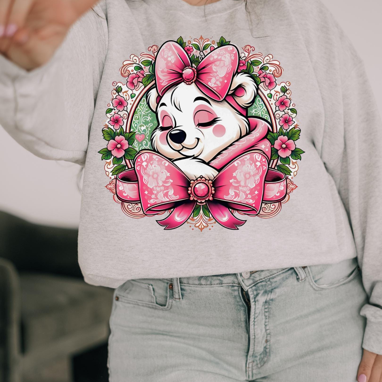 Cute Floral Animal Sweatshirt, Cozy Gift for Animal Lovers, Perfect for Birthdays, Valentine's Day, Pet Lovers Apparel, Spring Fashion