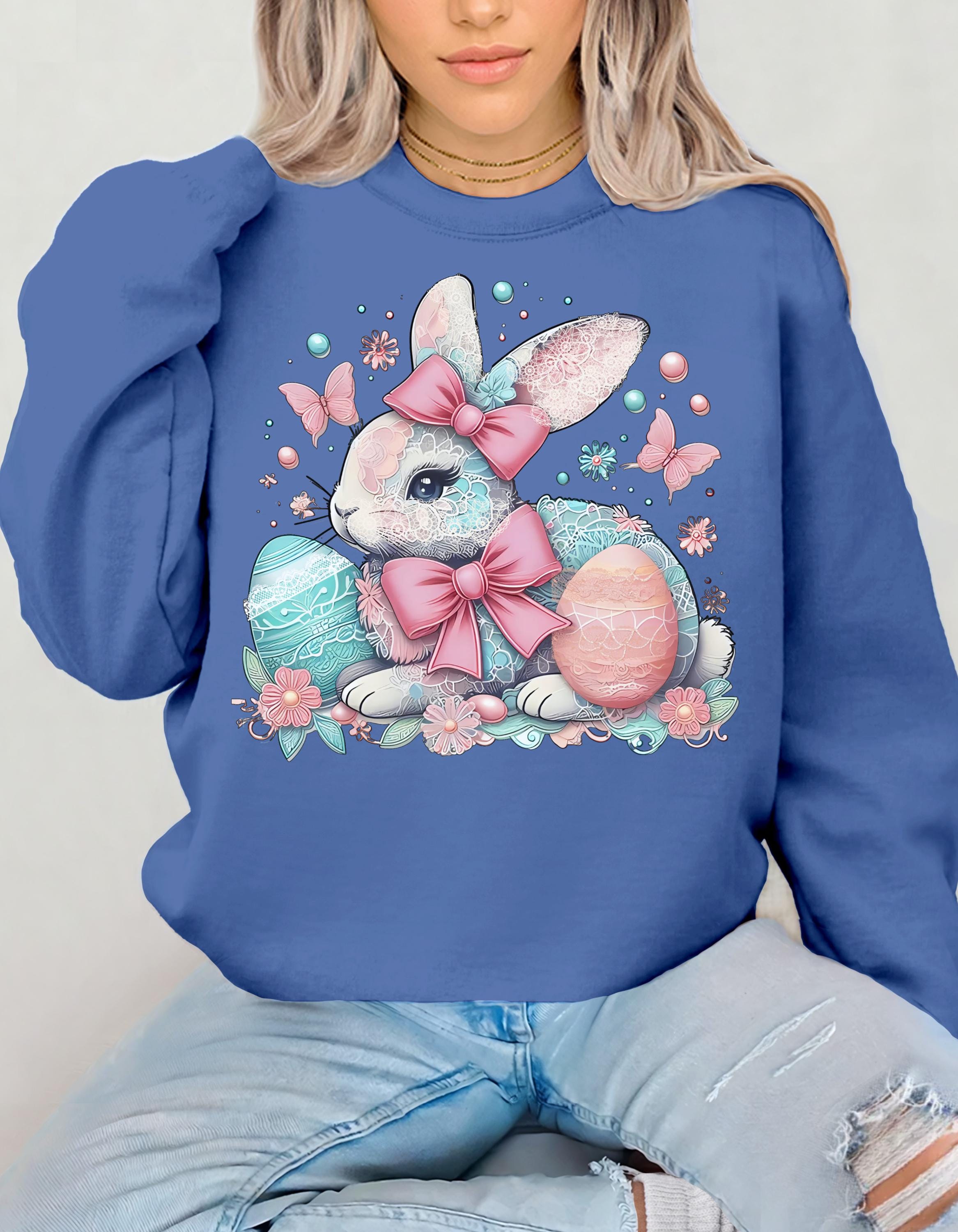 Easter Bunny Crewneck Sweatshirt – Pastel Rabbit & Eggs Design