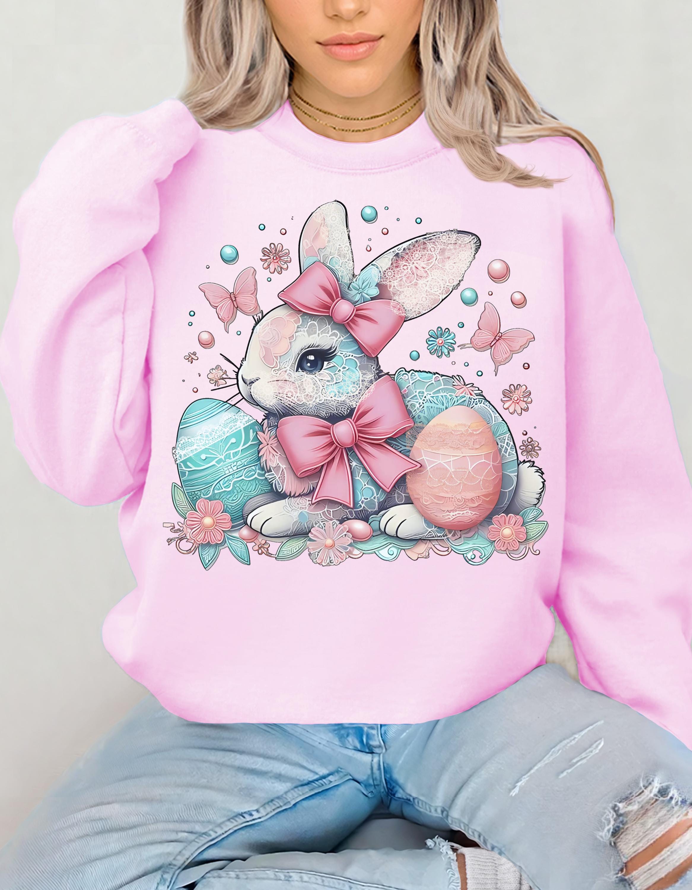 Easter Bunny Crewneck Sweatshirt – Pastel Rabbit & Eggs Design