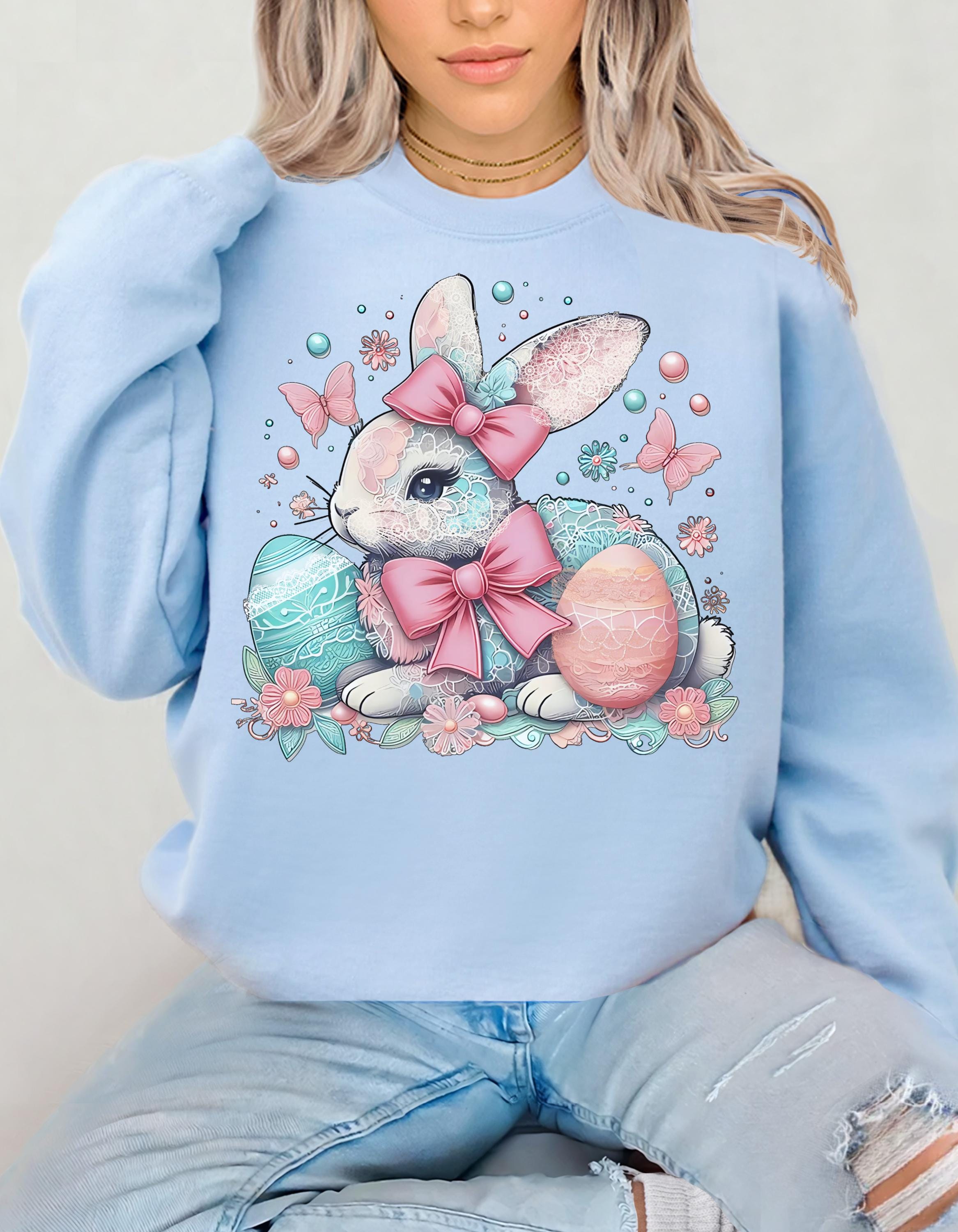 Easter Bunny Crewneck Sweatshirt – Pastel Rabbit & Eggs Design