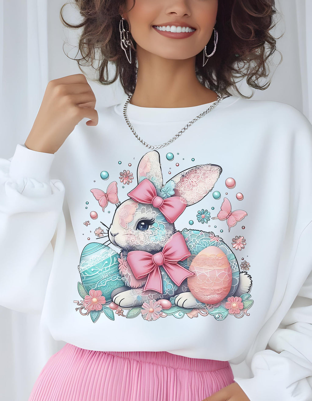 Easter Bunny Crewneck Sweatshirt – Pastel Rabbit & Eggs Design