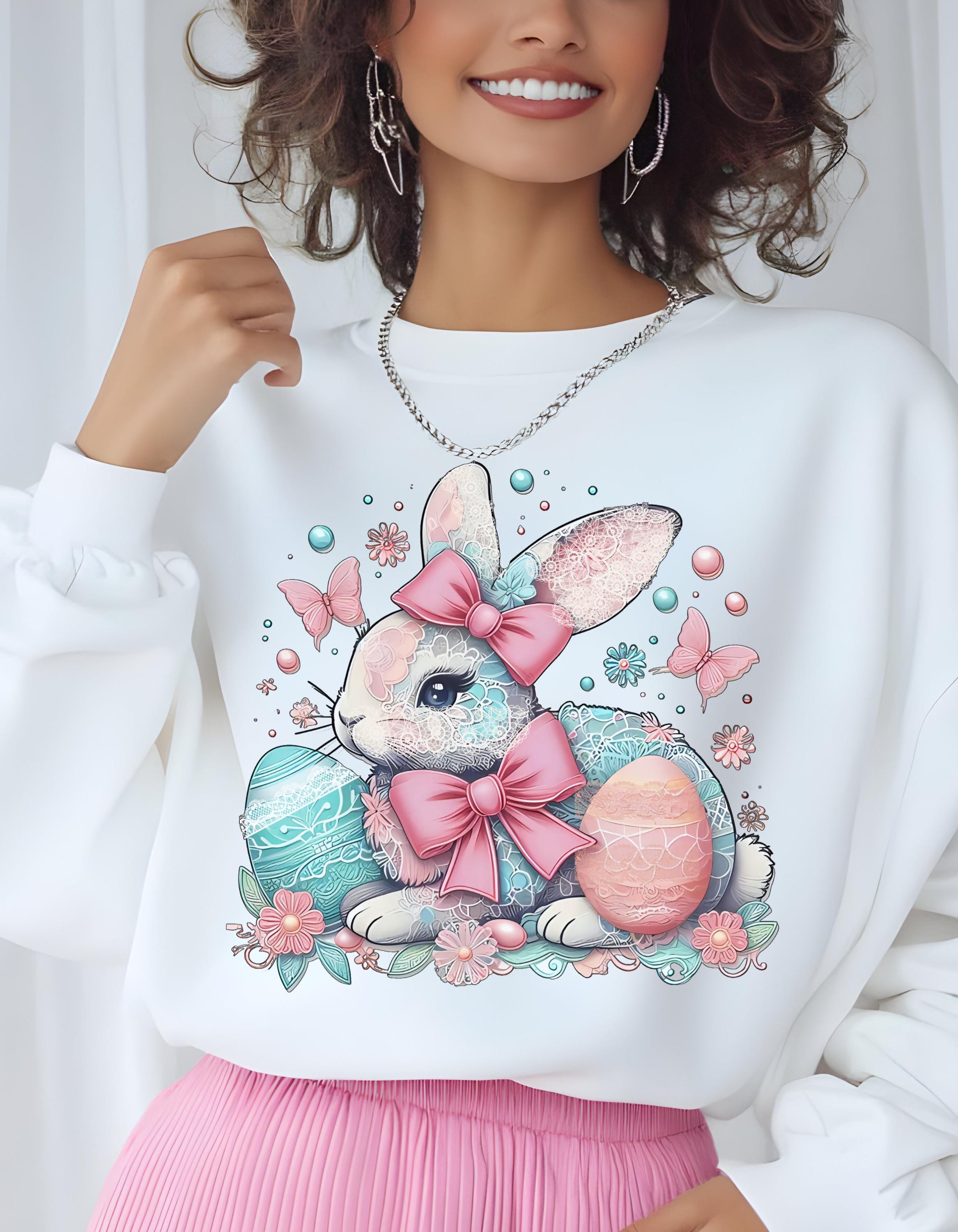 Easter Bunny Crewneck Sweatshirt – Pastel Rabbit & Eggs Design