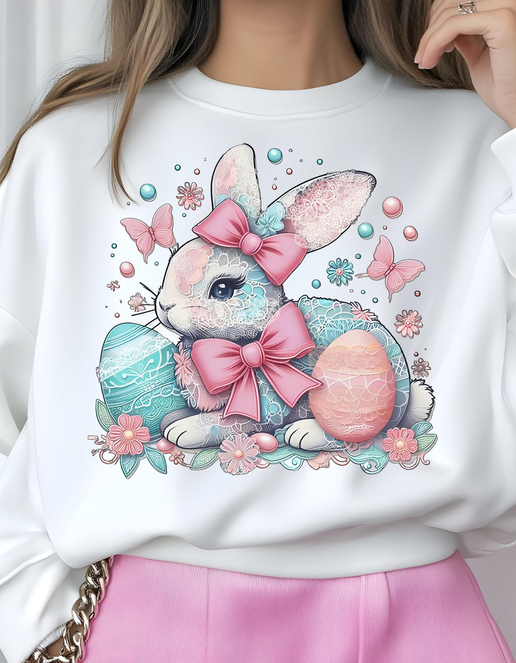 Easter Bunny Crewneck Sweatshirt – Pastel Rabbit & Eggs Design