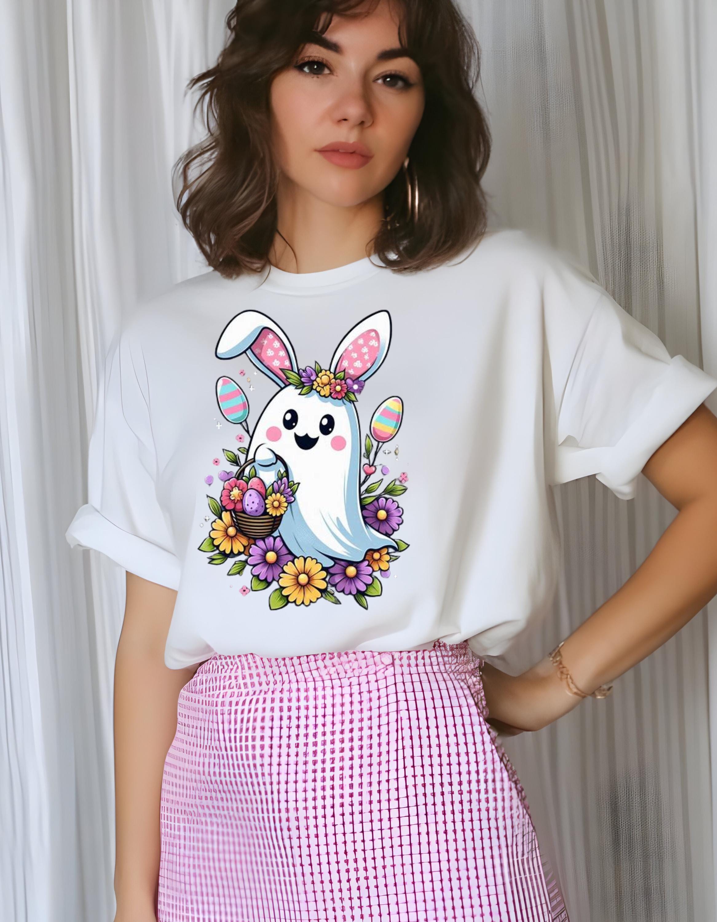 Easter Bunny Unisex Heavy Cotton Tee, Cute Spring Shirt, Easter Gift, Floral Tee, Holiday Apparel, Animal Lover Top, Spring Celebration Wear