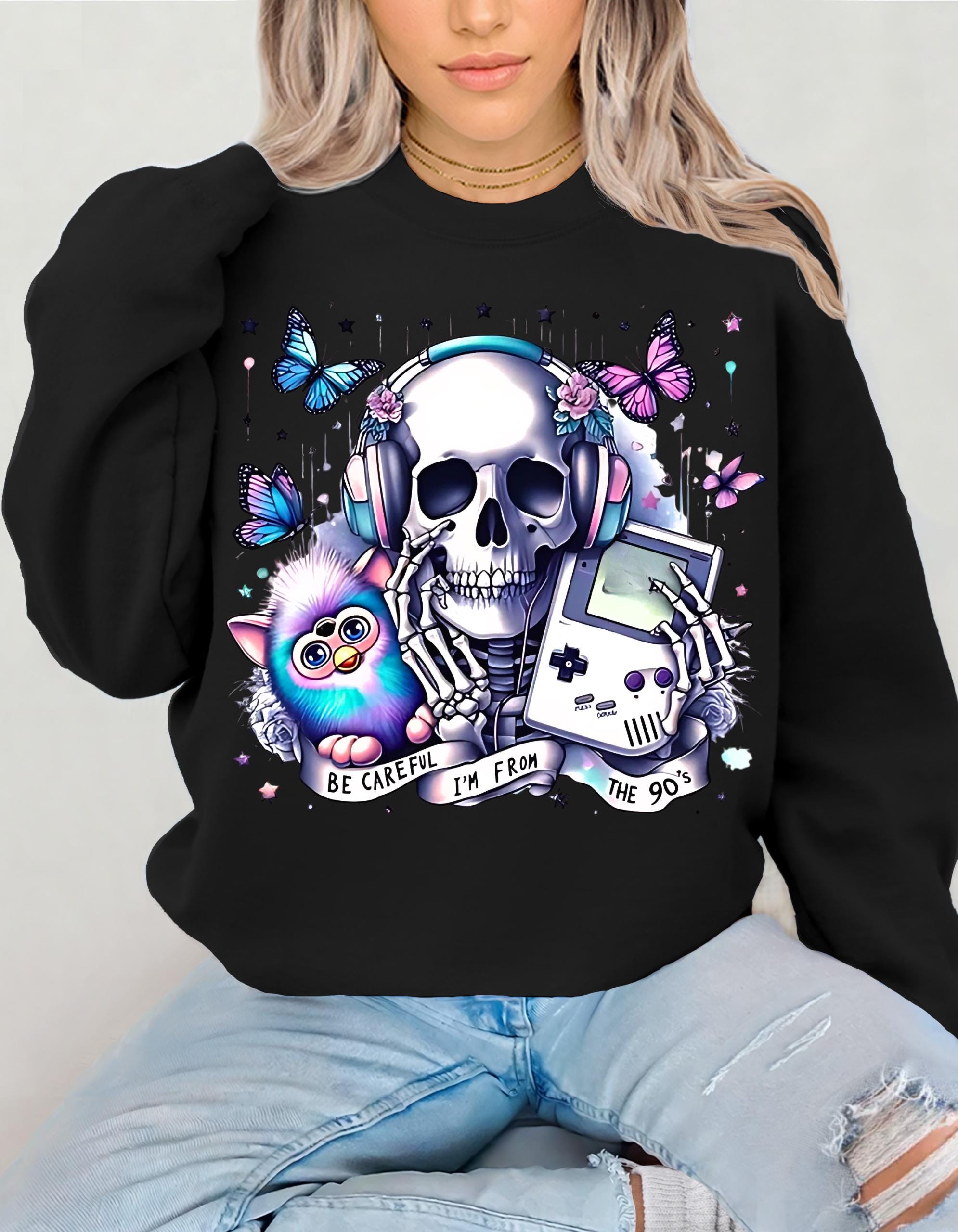 Edgy Skull and Butterflies Sweatshirt, Unisex Crewneck, Goth Gift, Casual Wear, Hipster Style, Gamer Apparel, Unique Fashion