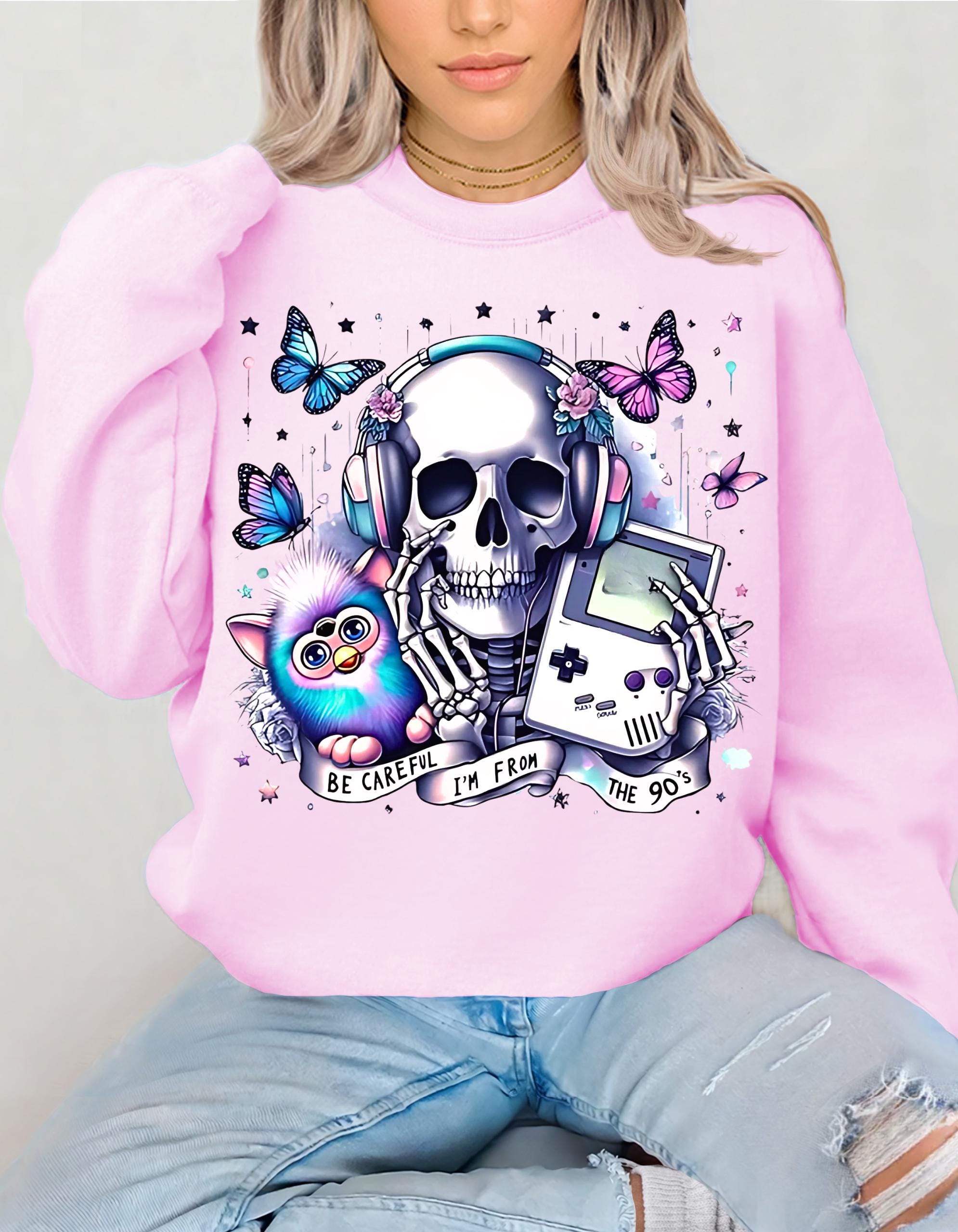 Edgy Skull and Butterflies Sweatshirt, Unisex Crewneck, Goth Gift, Casual Wear, Hipster Style, Gamer Apparel, Unique Fashion