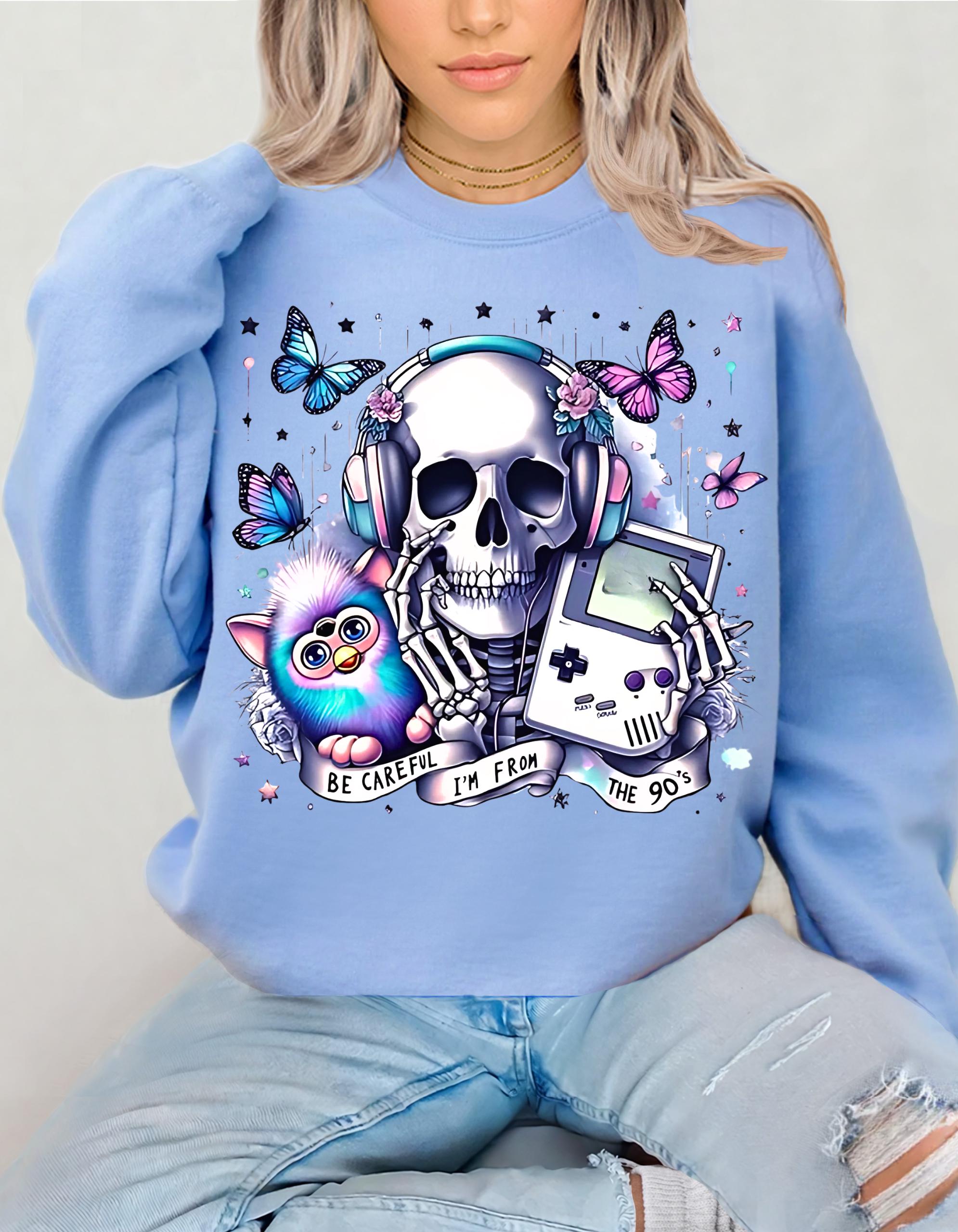 Edgy Skull and Butterflies Sweatshirt, Unisex Crewneck, Goth Gift, Casual Wear, Hipster Style, Gamer Apparel, Unique Fashion