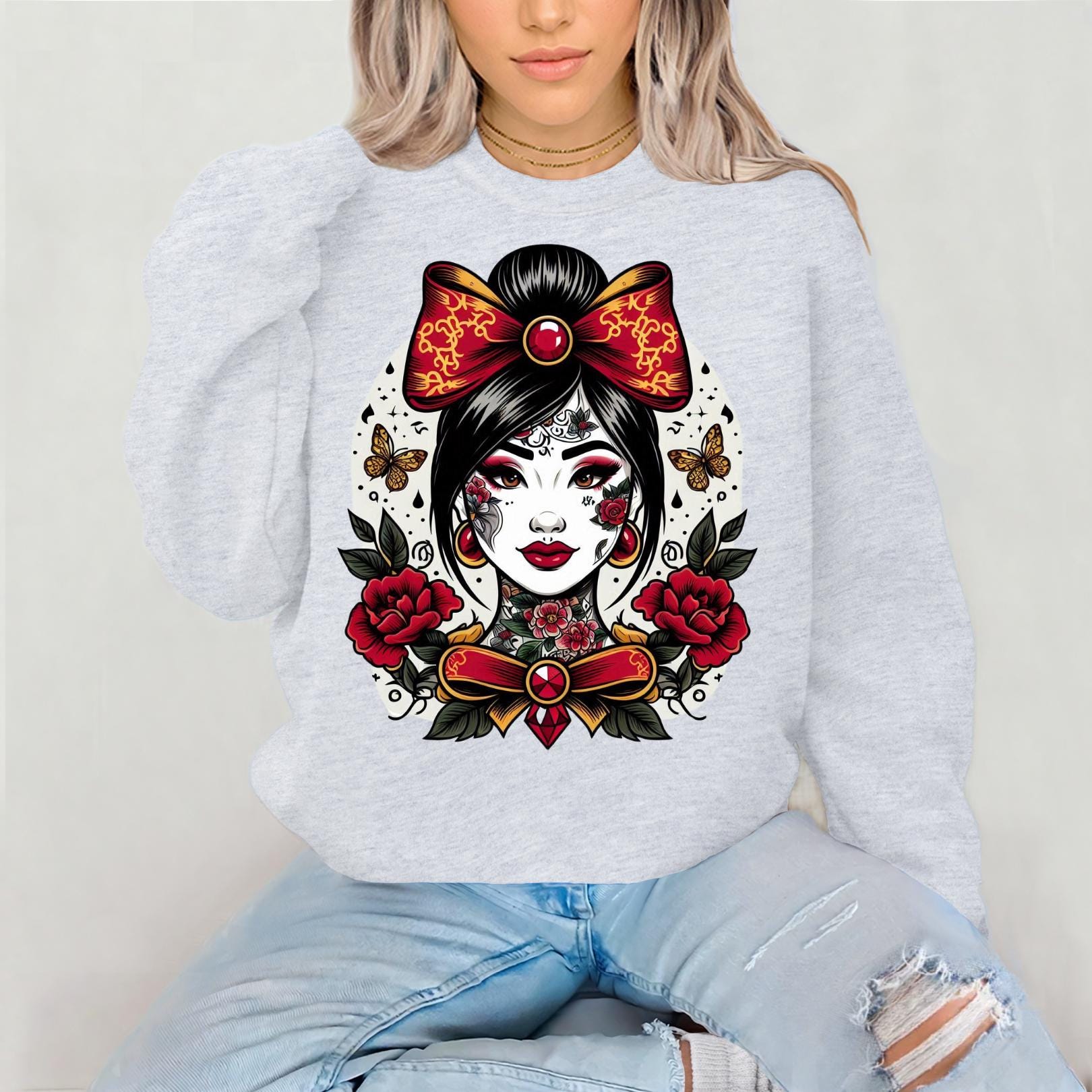Vintage chinoiserie Chinese Tattoo Sweatshirt | Boho Urban Fashion, Art Lover Gift, Cozy Streetwear, Perfect for Fall/Winter