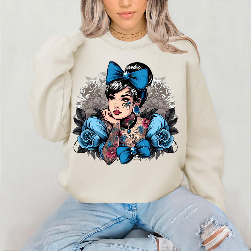 Tattooed chinoseri Girl Crewneck Sweatshirt, Edgy Fashion, Casual Wear, Gift for Her, Vintage Style, Streetwear Outfit