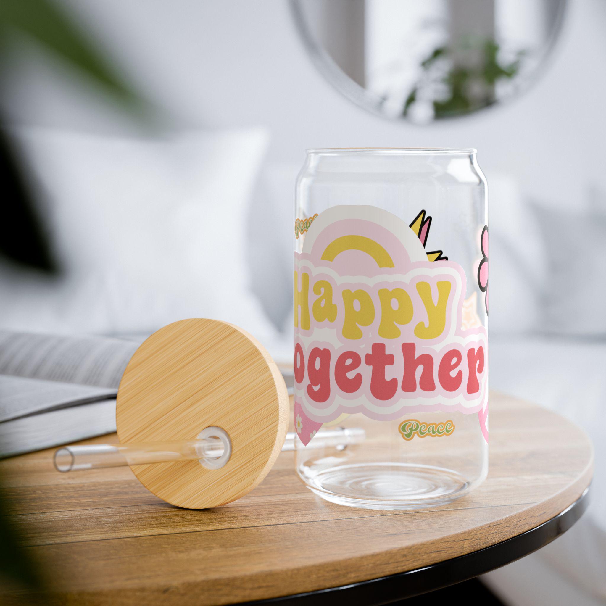 Happy Together Sipper Glass - 16oz - Cute Eco-Friendly Drinkware, Party Favor, Wedding Gift, Summer BBQ Essential, Fun Kids Drink Cup