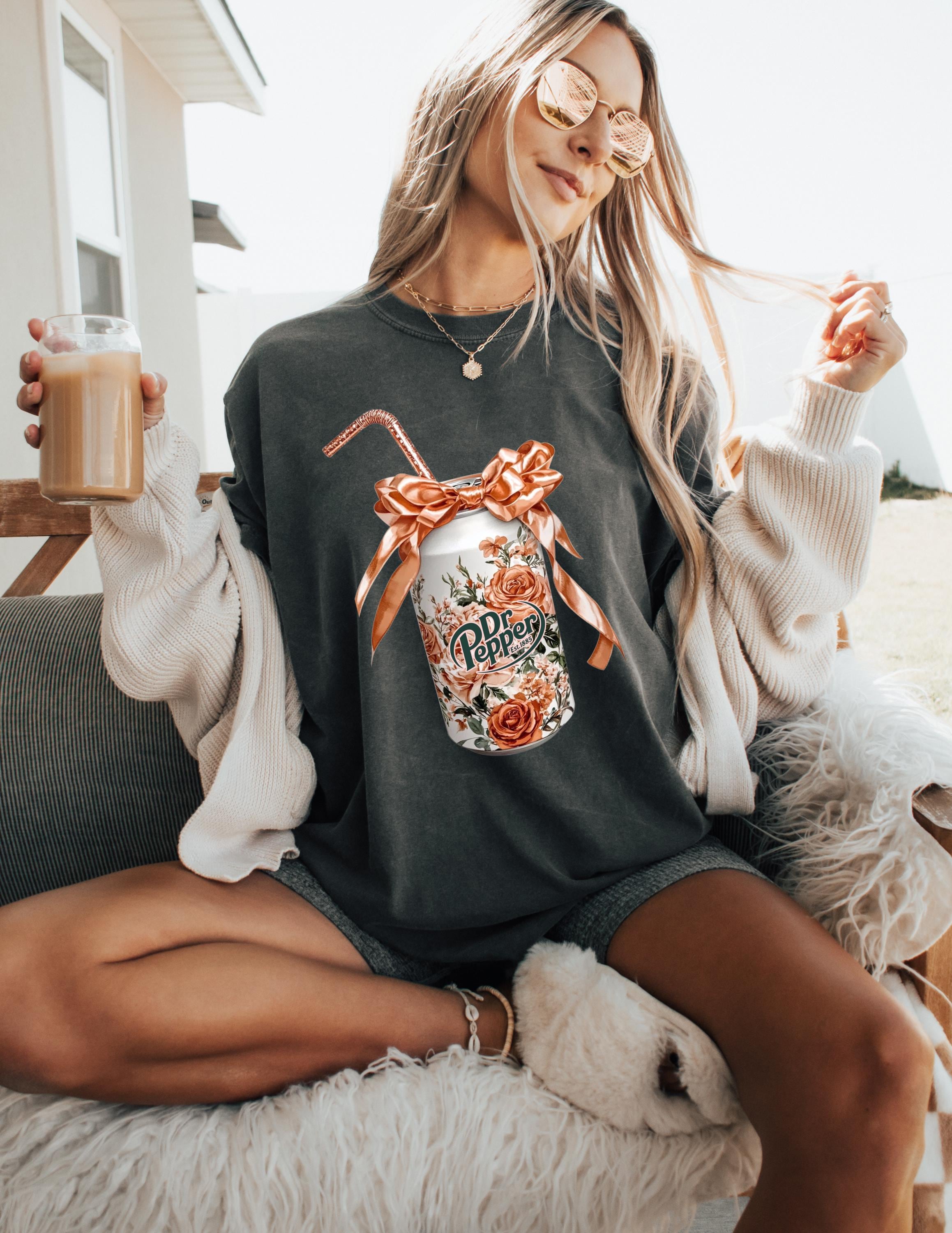 Floral Dr Pepper Parody T-Shirt: Vintage Soda Inspired Summer Tee for Retro Drink Lovers