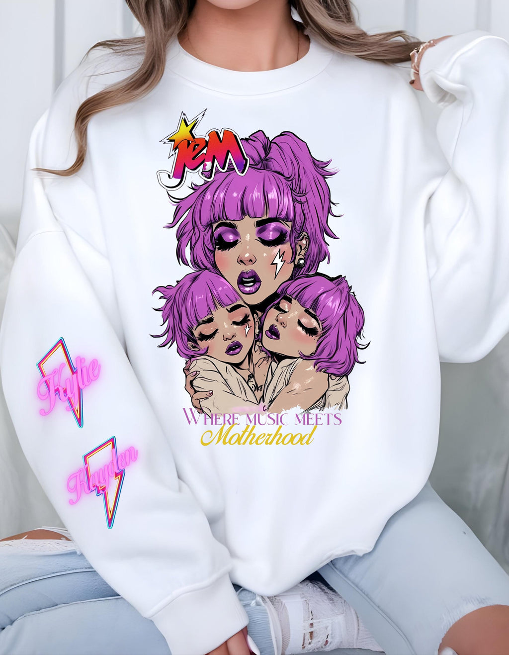 Retro 80s Cartoon Sweatshirt, Personalizable Jem and the Holograms Parody Apparel, Unisex Crewneck, Customizable Pullover, Vintage Style