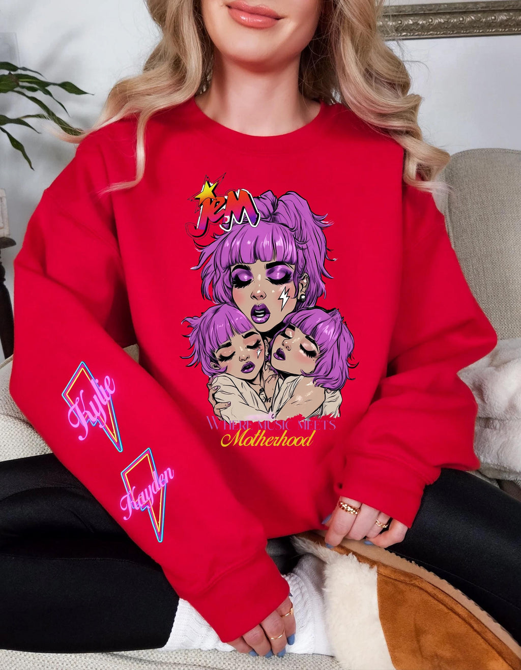 Retro 80s Cartoon Sweatshirt, Personalizable Jem and the Holograms Parody Apparel, Unisex Crewneck, Customizable Pullover, Vintage Style