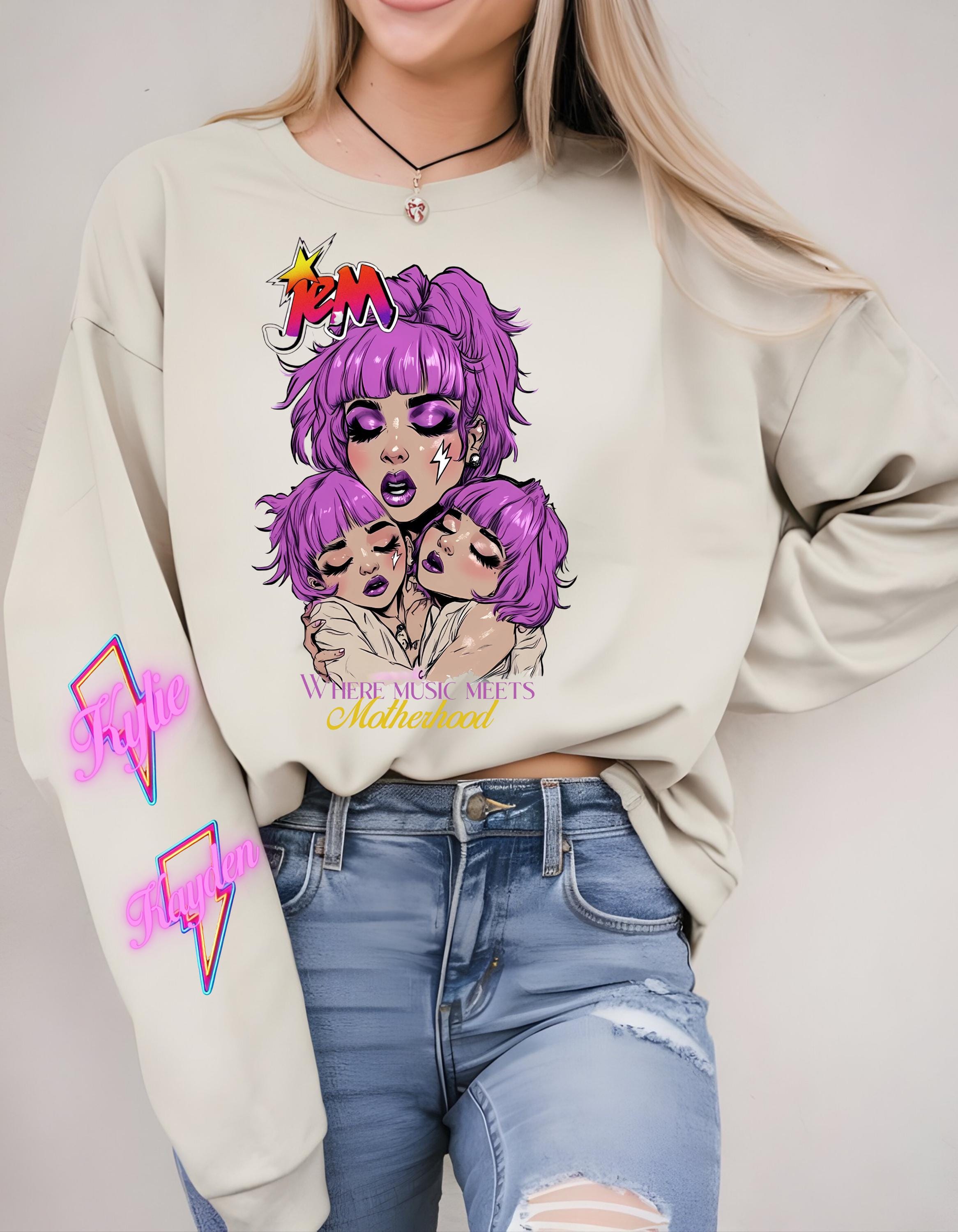 Retro 80s Cartoon Sweatshirt, Personalizable Jem and the Holograms Parody Apparel, Unisex Crewneck, Customizable Pullover, Vintage Style