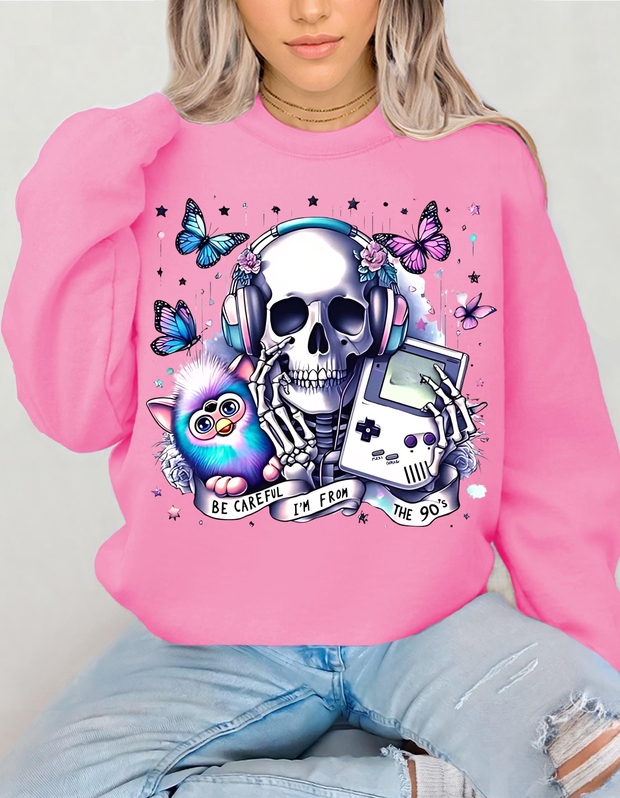 Edgy Skull and Butterflies Sweatshirt, Unisex Crewneck, Goth Gift, Casual Wear, Hipster Style, Gamer Apparel, Unique Fashion