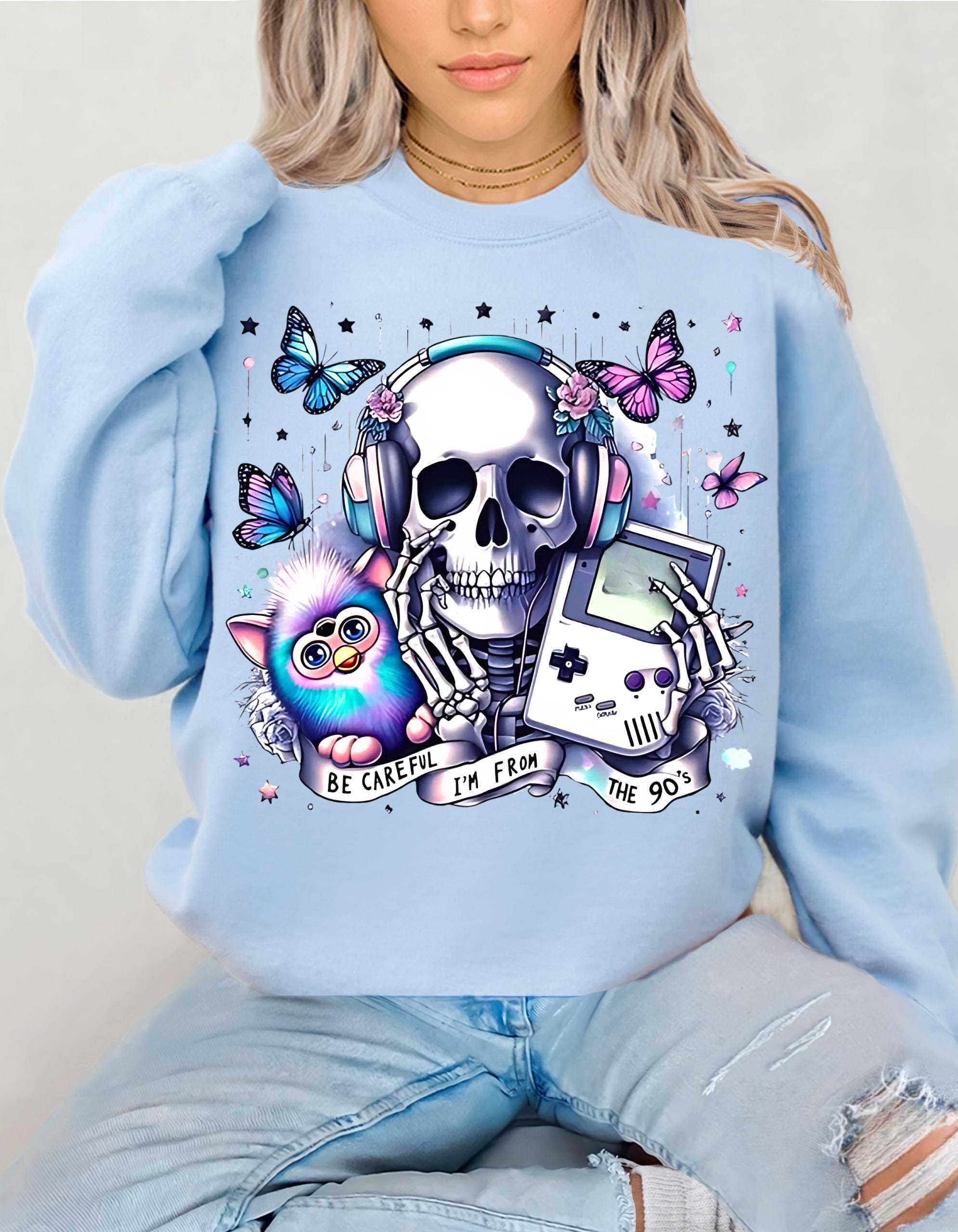 Edgy Skull and Butterflies Sweatshirt, Unisex Crewneck, Goth Gift, Casual Wear, Hipster Style, Gamer Apparel, Unique Fashion