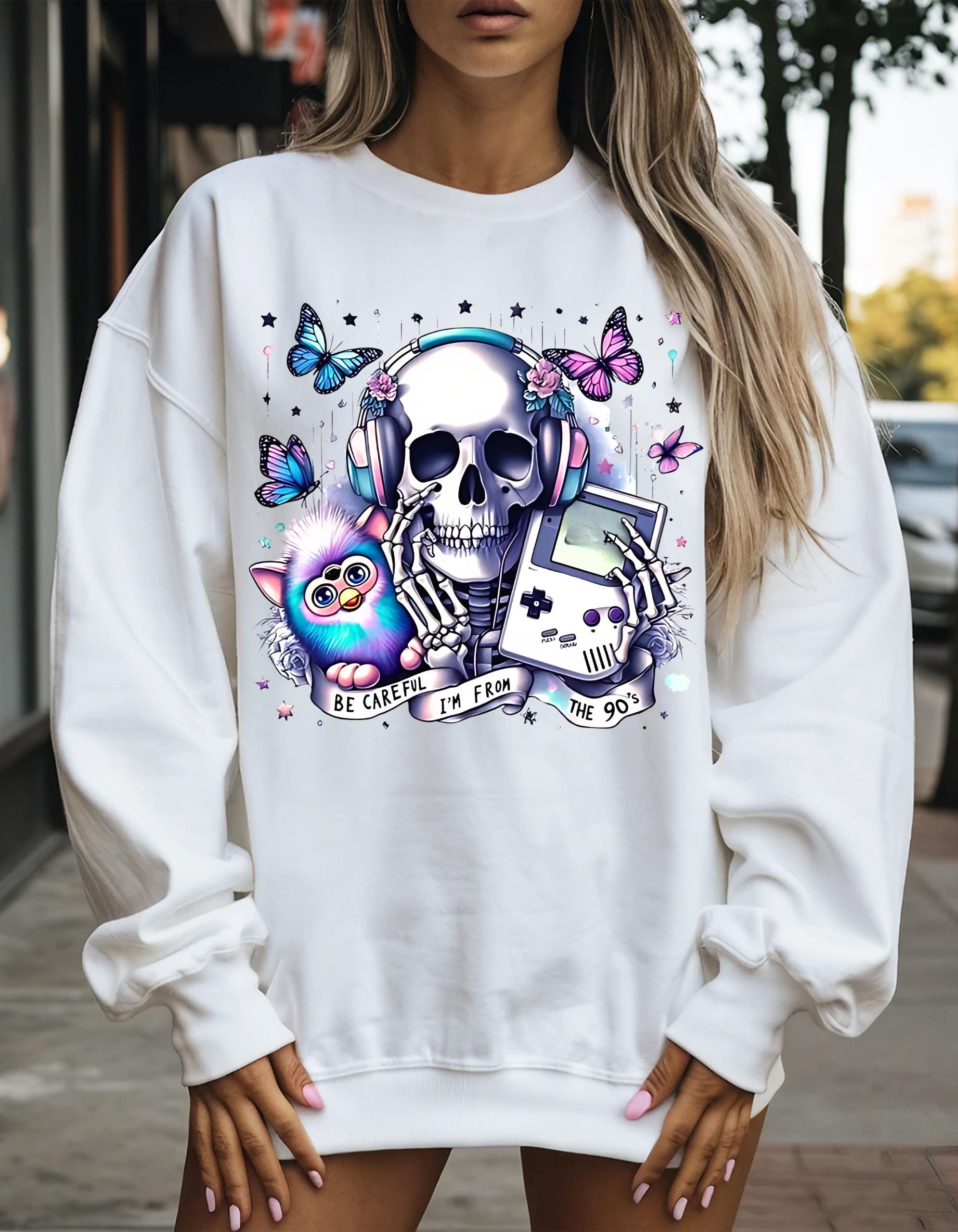 Edgy Skull and Butterflies Sweatshirt, Unisex Crewneck, Goth Gift, Casual Wear, Hipster Style, Gamer Apparel, Unique Fashion