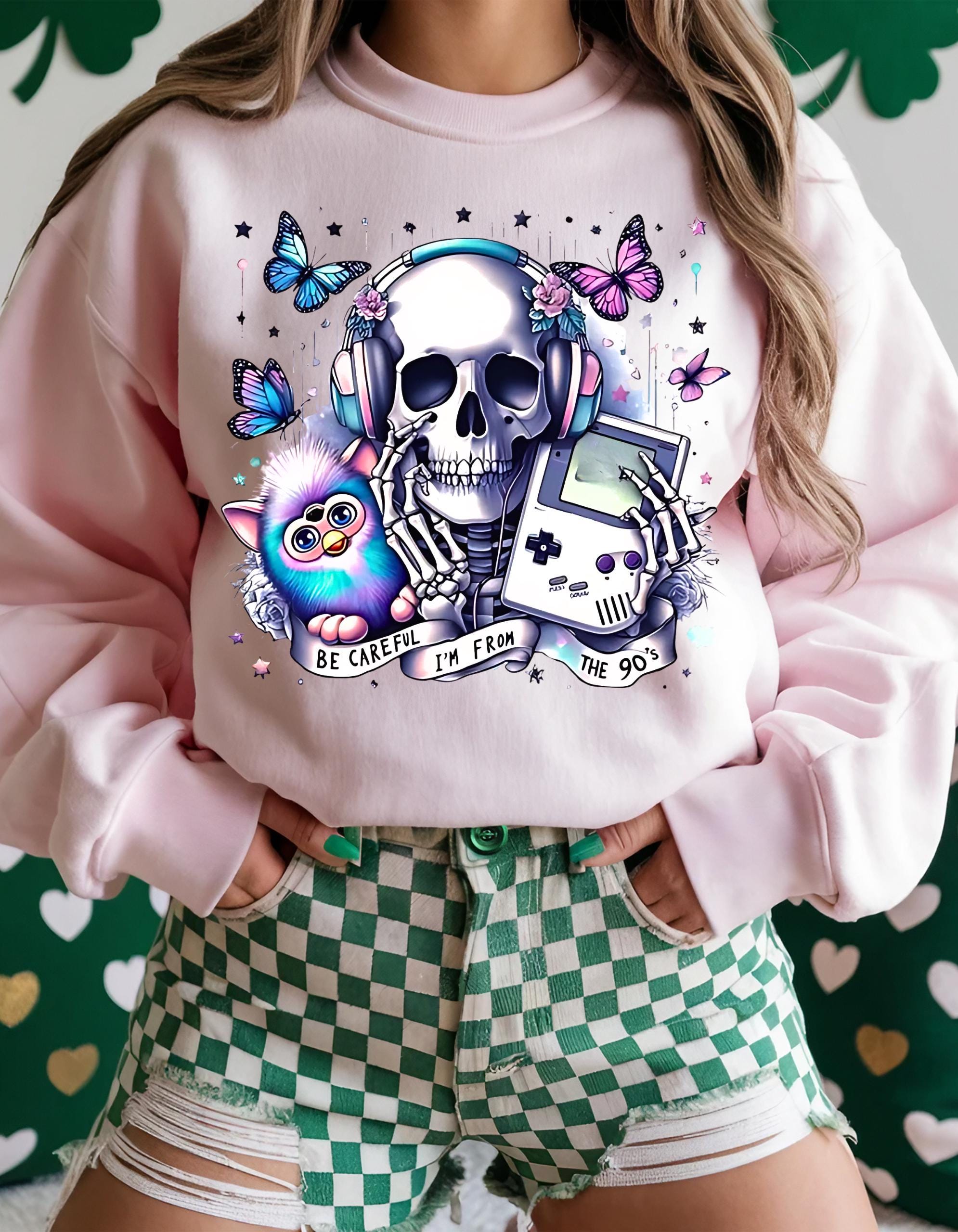 Edgy Skull and Butterflies Sweatshirt, Unisex Crewneck, Goth Gift, Casual Wear, Hipster Style, Gamer Apparel, Unique Fashion