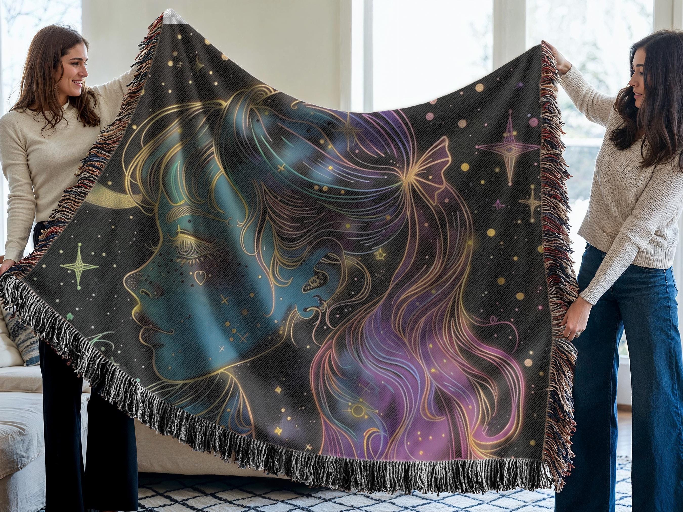 Celestial Moon Princess Woven Blanket: Fantasy Art Throw