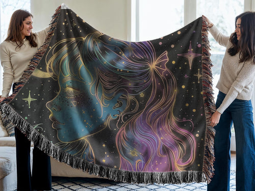Celestial Moon Princess Woven Blanket: Fantasy Art Throw