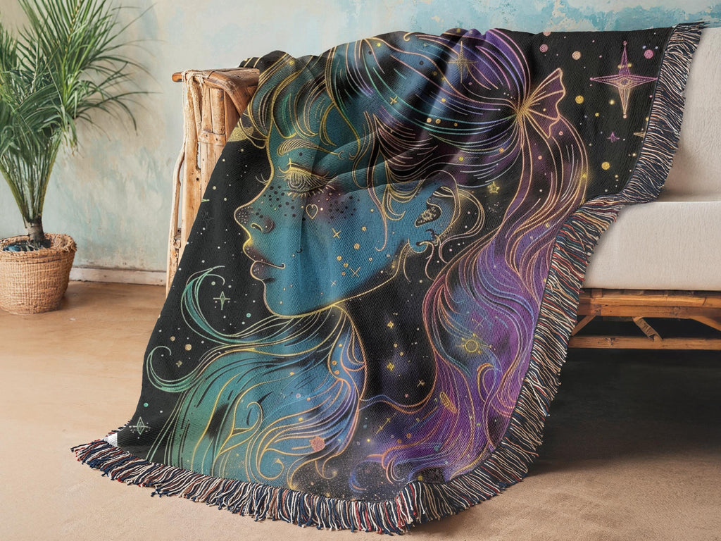 Celestial Moon Princess Woven Blanket: Fantasy Art Throw