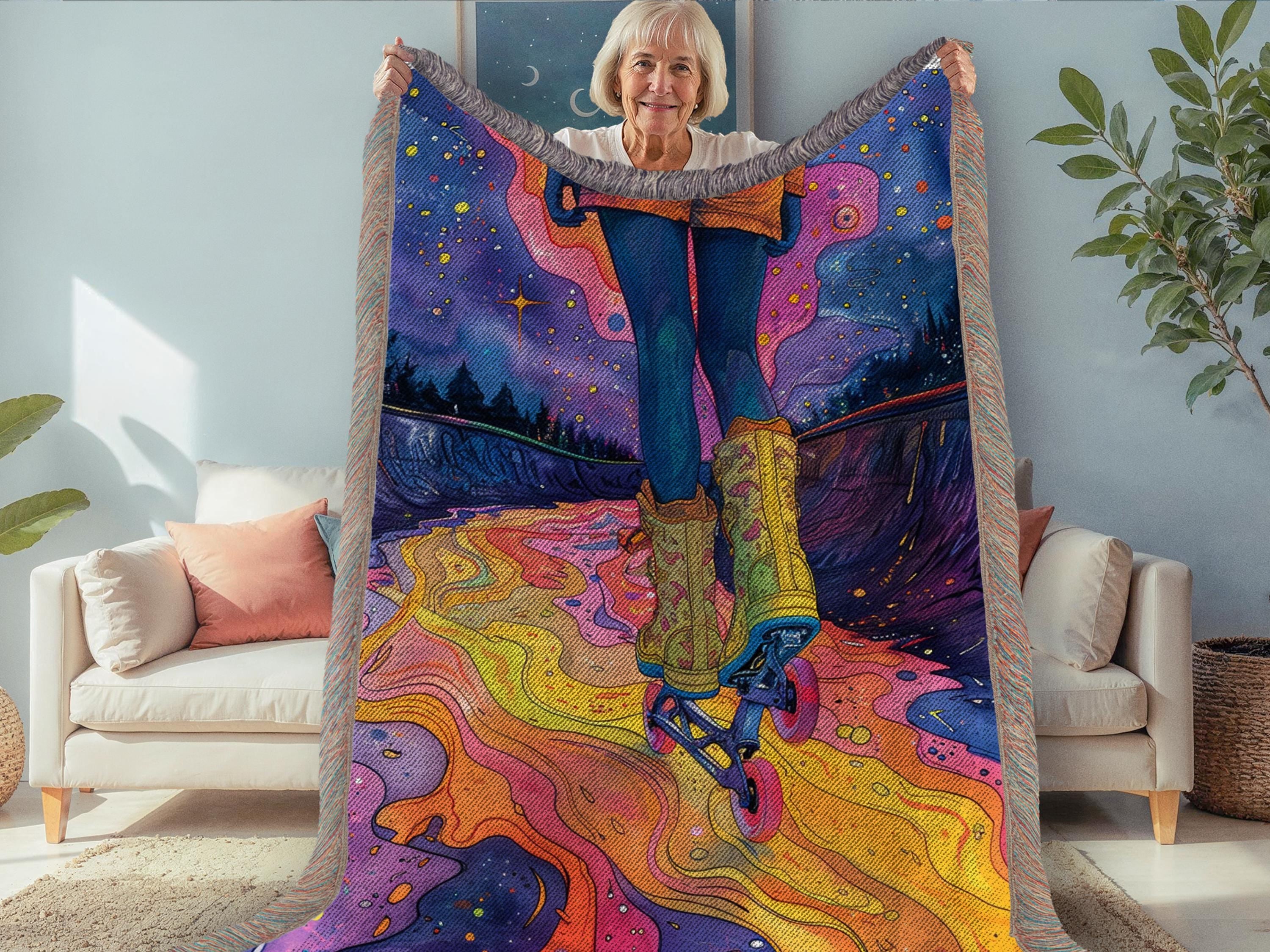 Starry Night Parody Woven Throw Blanket: Bohemian Art Tapestry