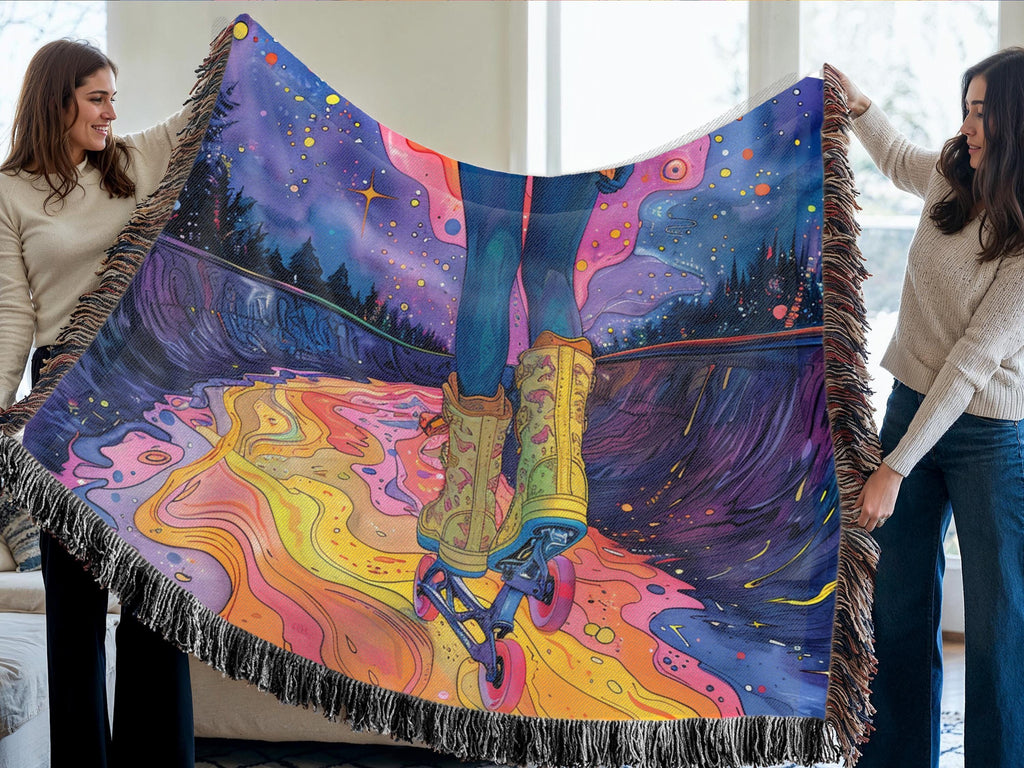 Starry Night Parody Woven Throw Blanket: Bohemian Art Tapestry