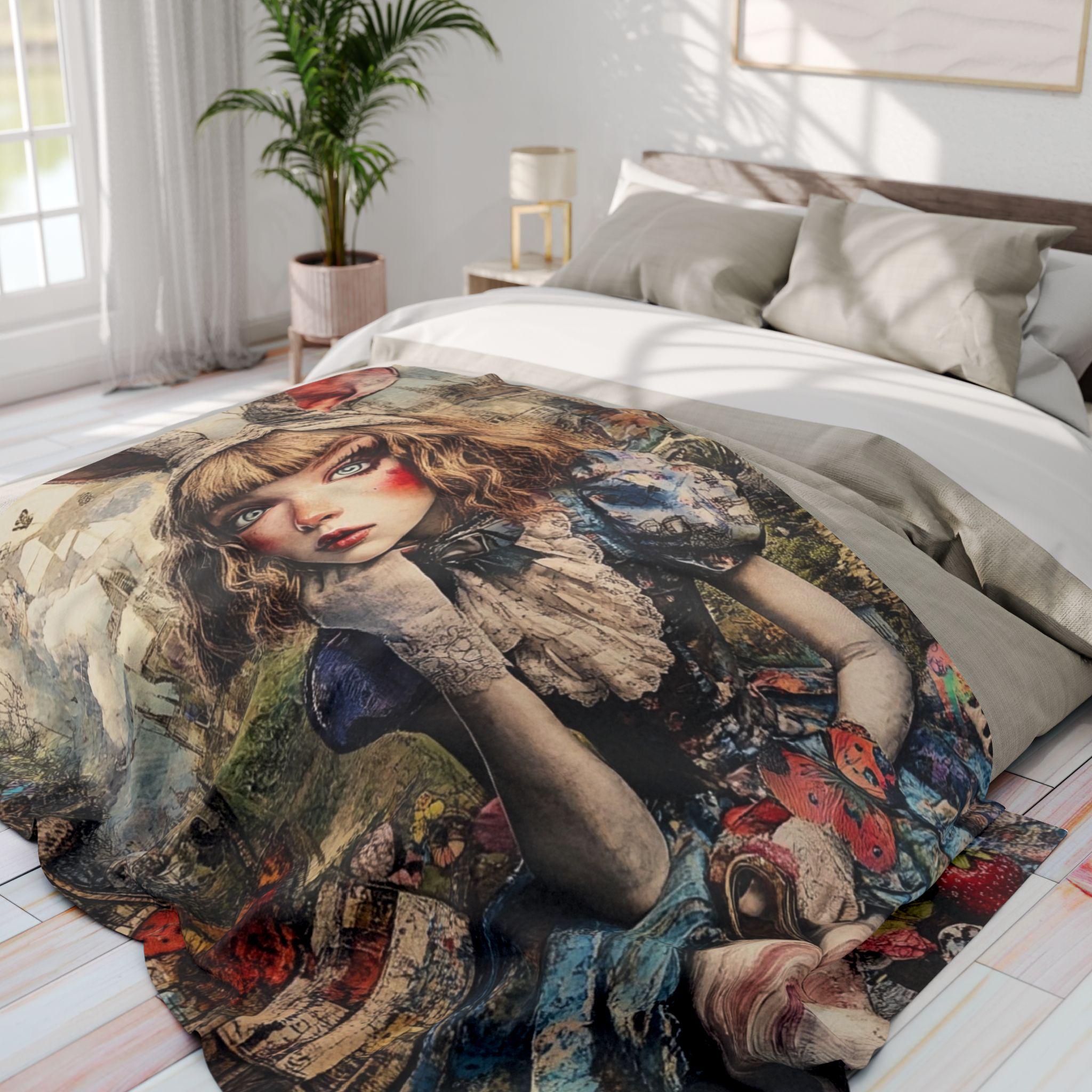 Whimsical Alice in Wonderland Arctic Fleece Throw - Cozy Fantasy Blanket for Bedroom Decor
